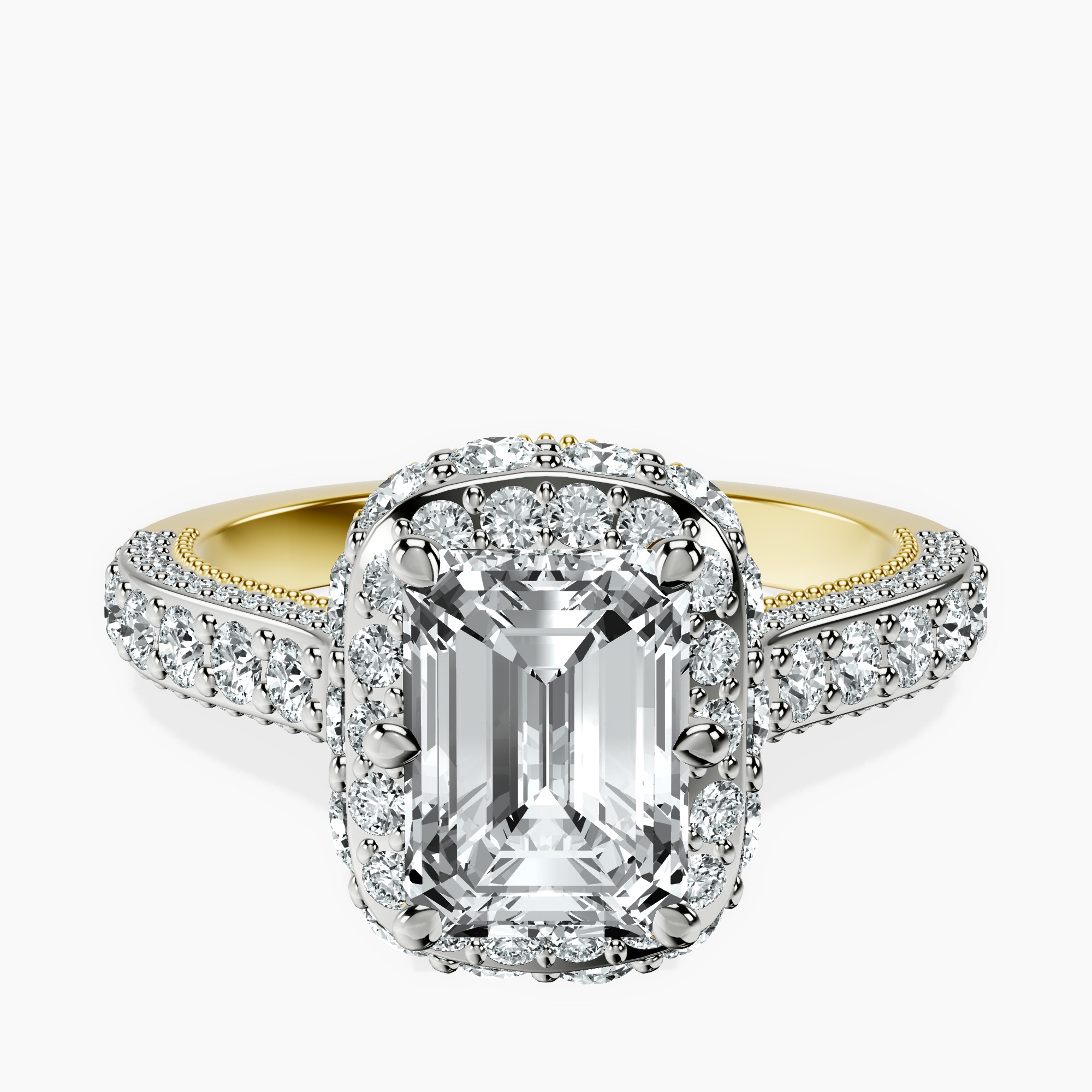 2.16 ct. emerald Luxoré vinatge ring in 18kt yellow gold rtr top
