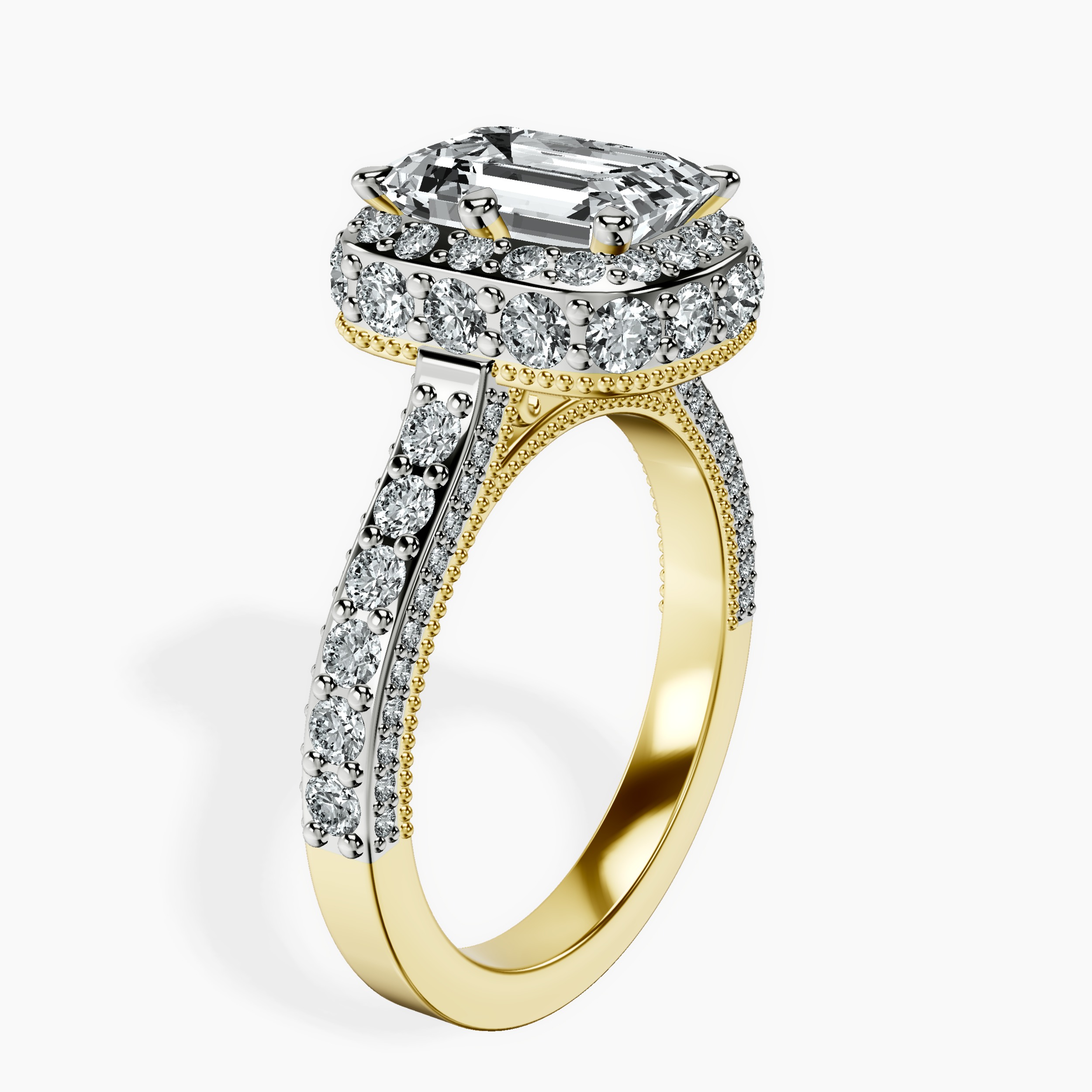 2.16 ct. emerald Luxoré vinatge ring in 18kt yellow gold standing product image one