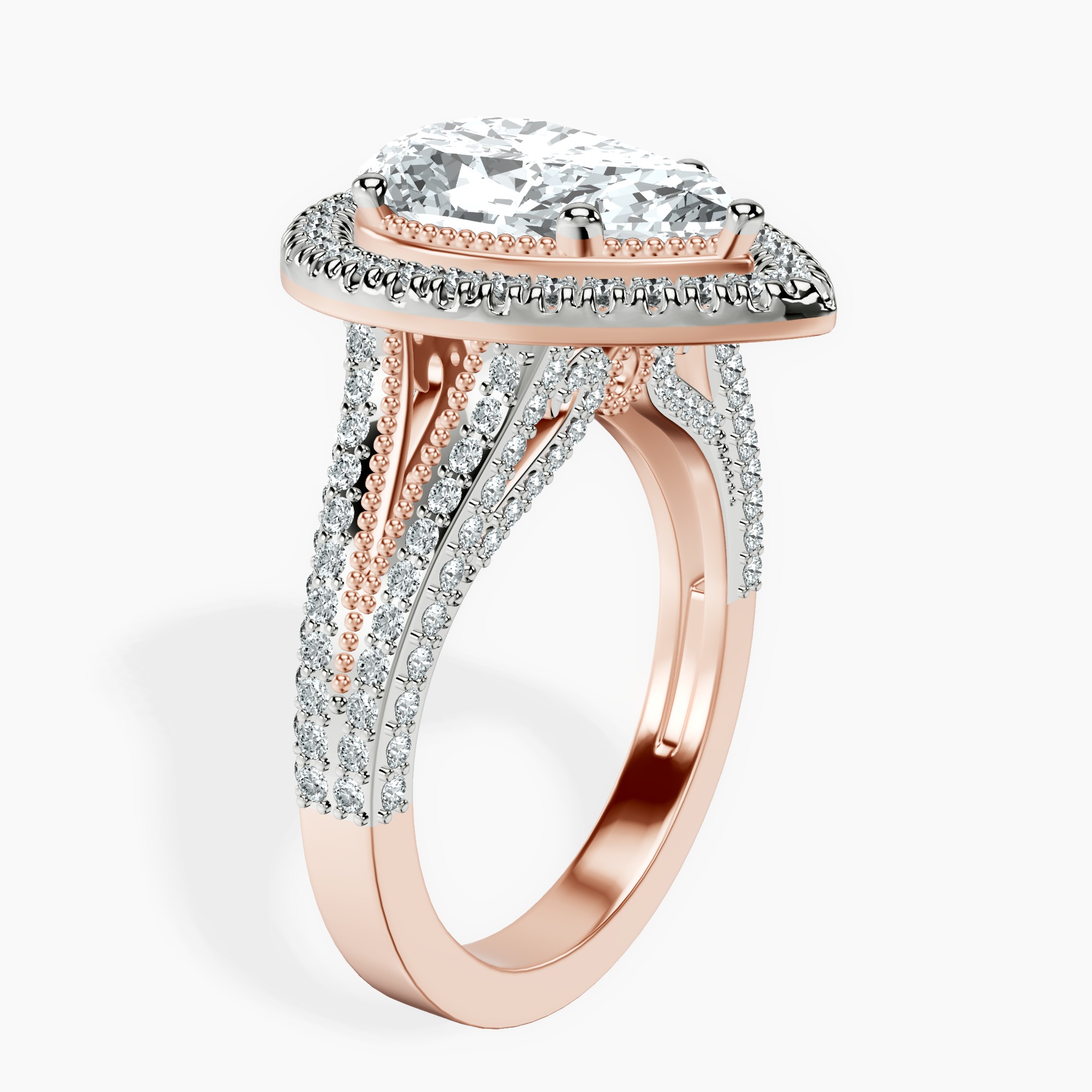 1.45 ct. pear Opulenté halo ring in 10kt rose gold standing product image one