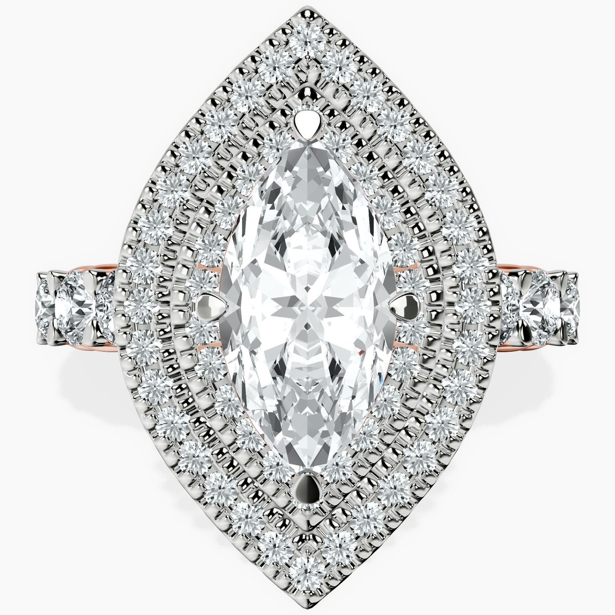14kt Rose Gold Crowned Cresta Double Halo Lab Diamond Ring front image