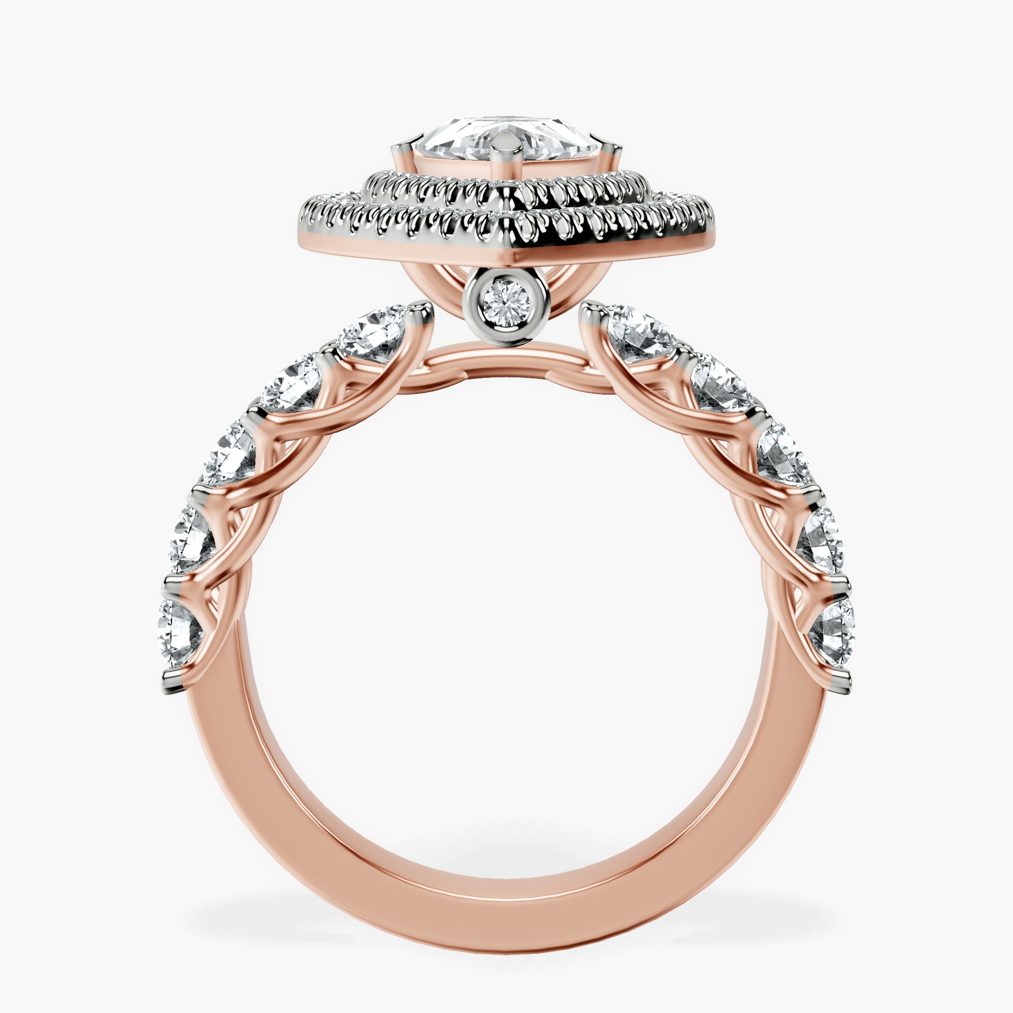 14kt Rose Gold Crowned Cresta Double Halo Lab Diamond Ring side right image one