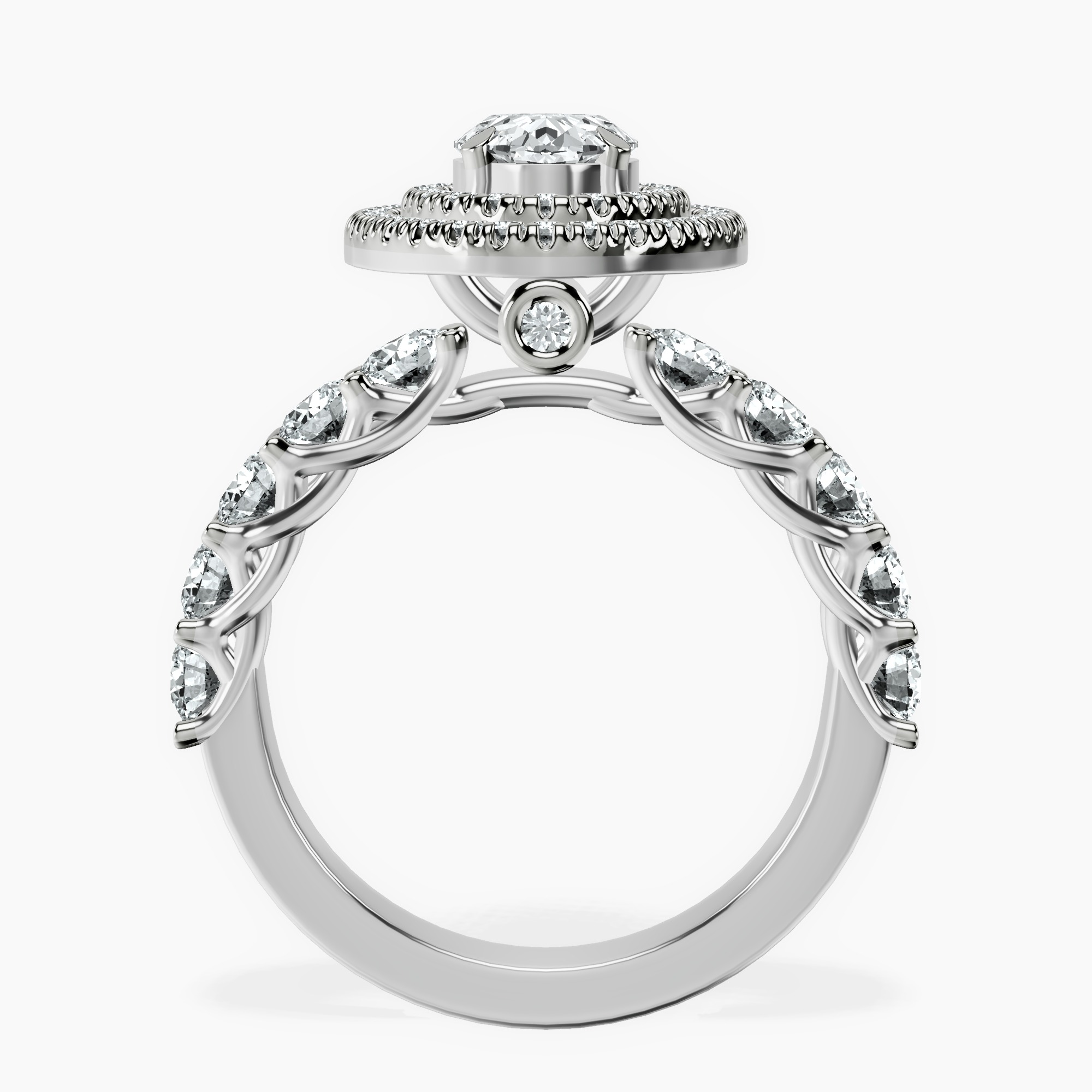 1.37 ct. oval Crowned Cresta double halo ring in 10kt white gold side right image one
