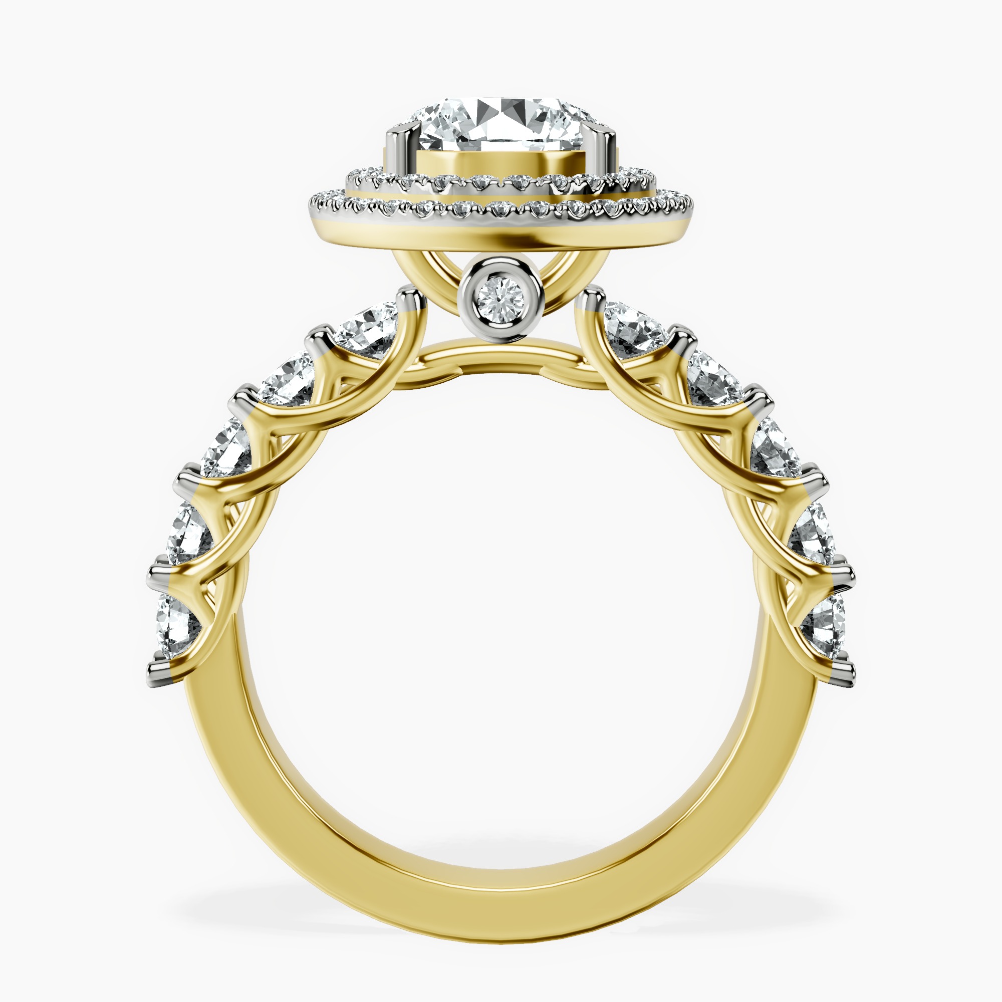 1.39 ct. round Crowned Cresta double halo ring in 10kt yellow gold side right image one