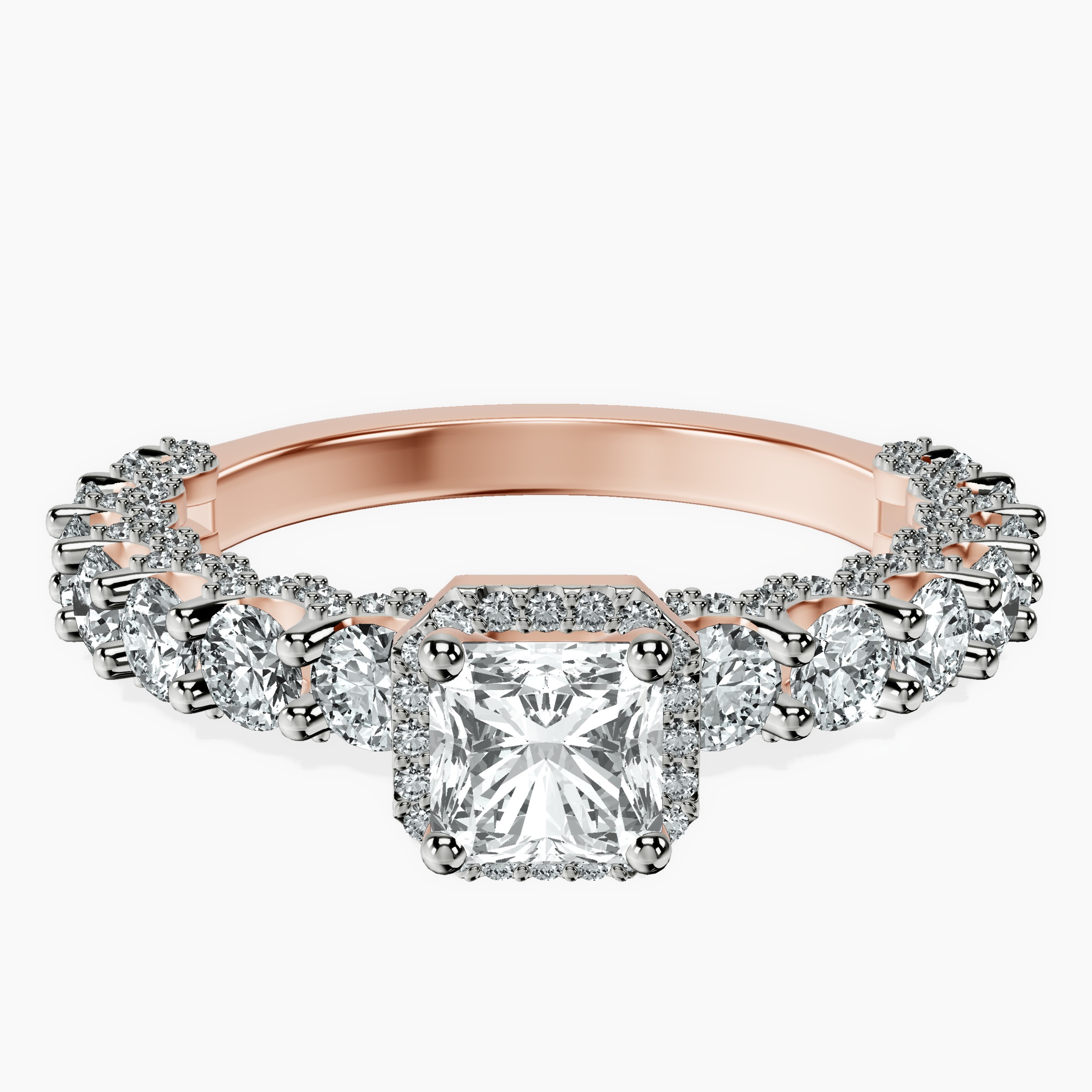 10kt Rose Gold Enchanté Side Stones Halo Lab Diamond Ring front image