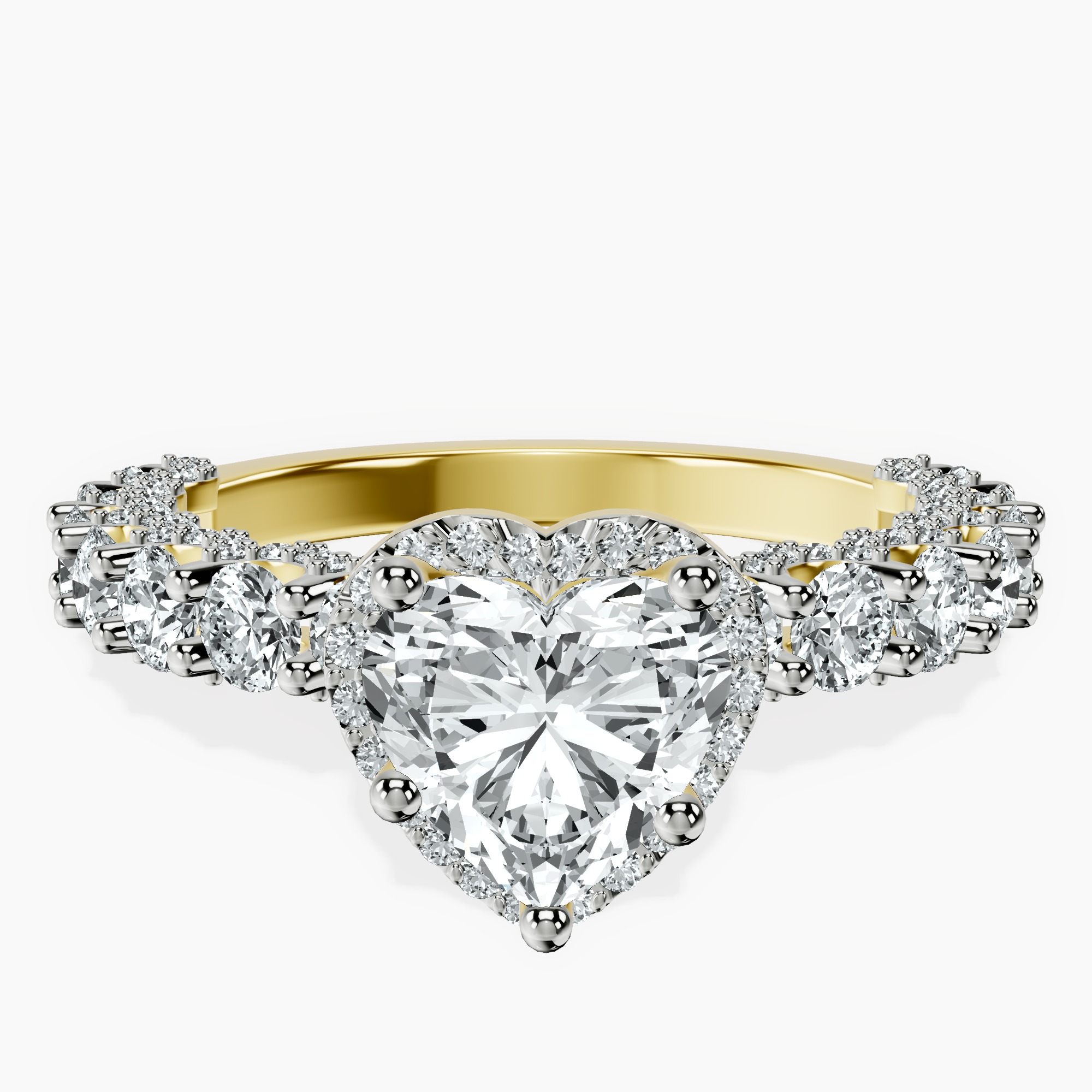 1.29 ct. heart Enchanté side stone halo ring in 18kt yellow gold rtr top