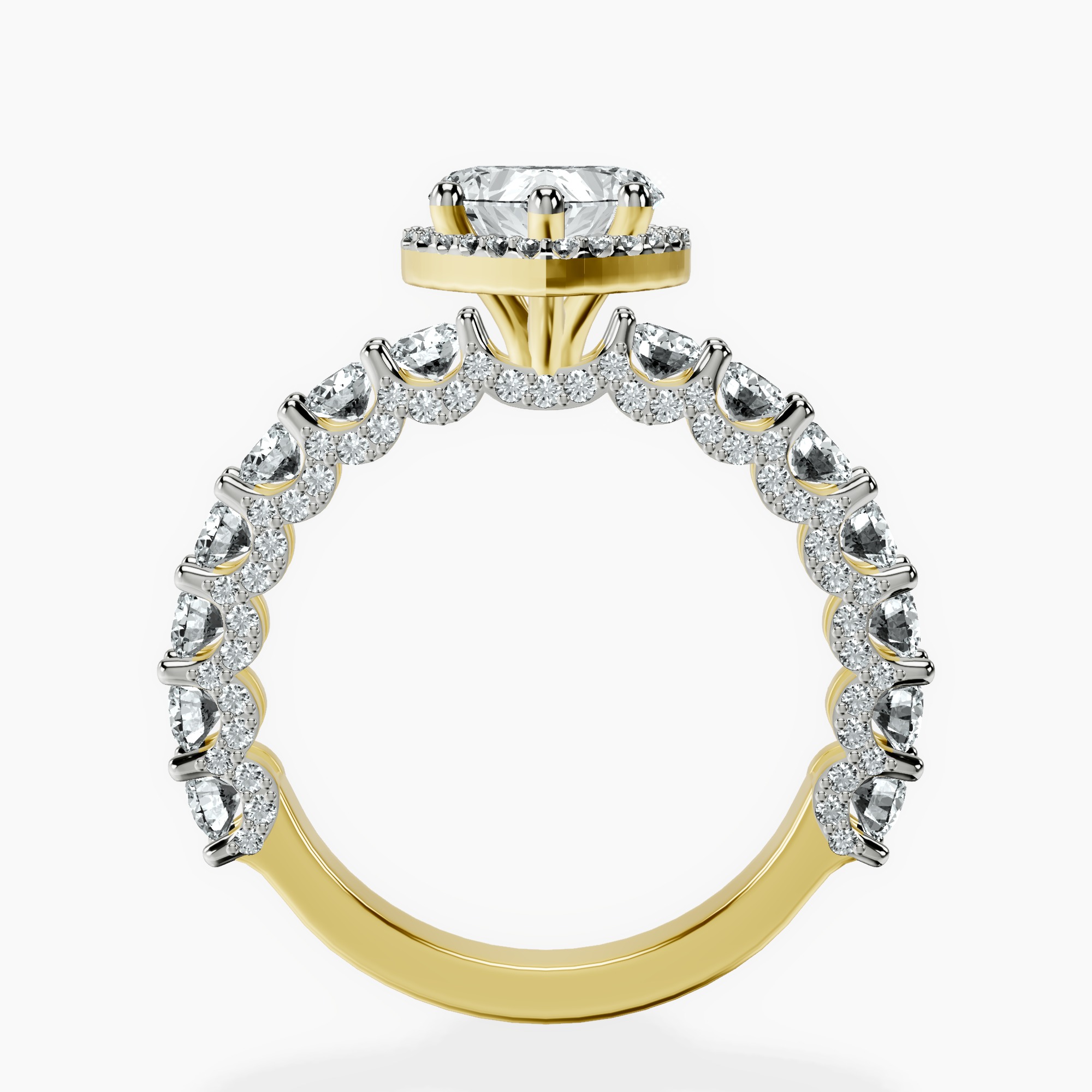 1.29 ct. heart Enchanté side stone halo ring in 18kt yellow gold side right image one