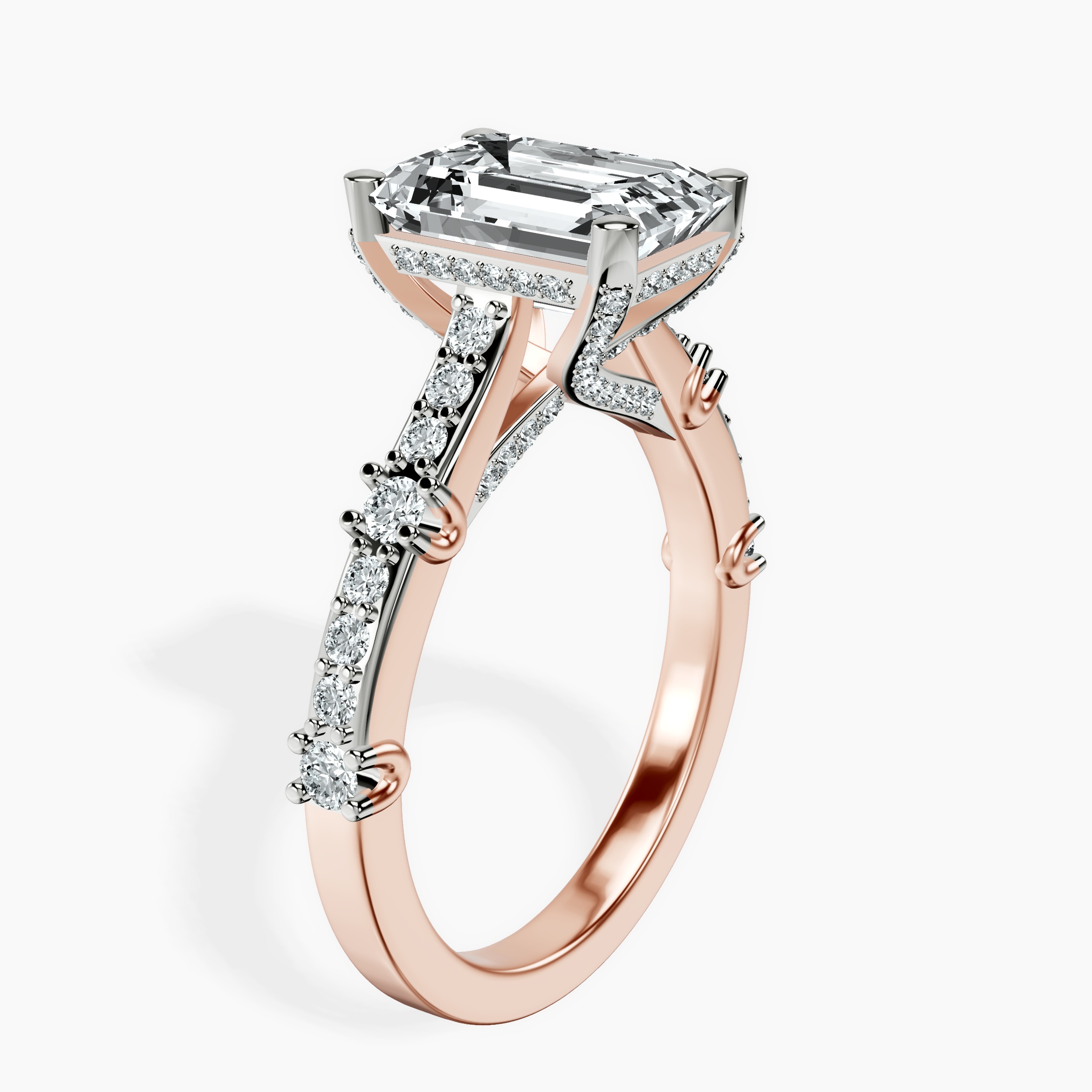 1.48 ct. emerald Odyssey lab diamond ring in 14kt rose gold standing product image one