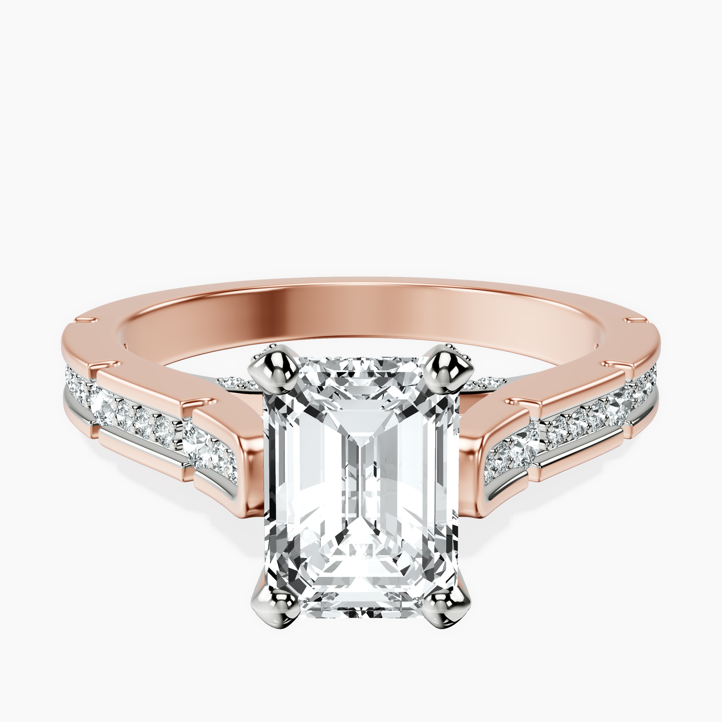 2.16 ct. emerald Delphie lab diamond ring in 18kt rose gold rtr top