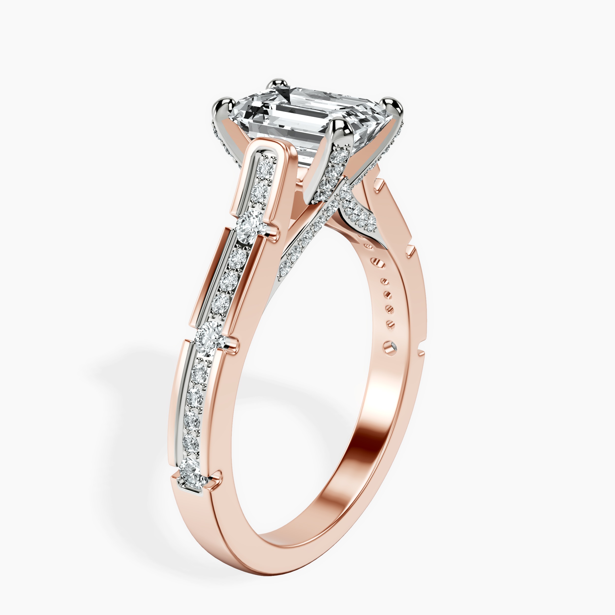 2.16 ct. emerald Delphie lab diamond ring in 18kt rose gold standing product image one