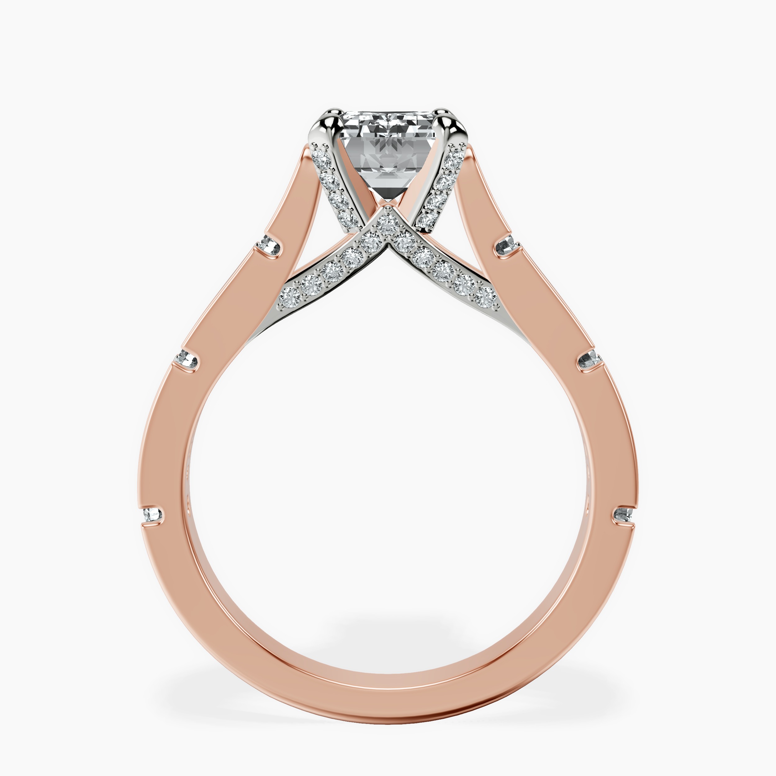 2.16 ct. emerald Delphie lab diamond ring in 18kt rose gold side right image one