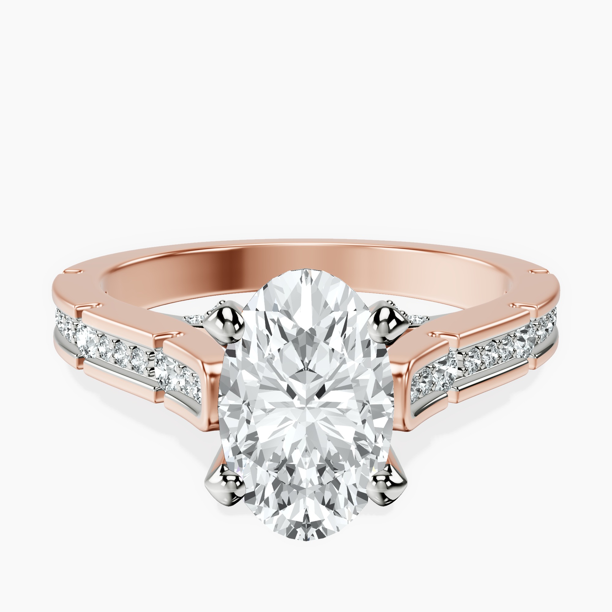 2.40 ct. oval Delphie lab diamond ring in 18kt rose gold rtr top