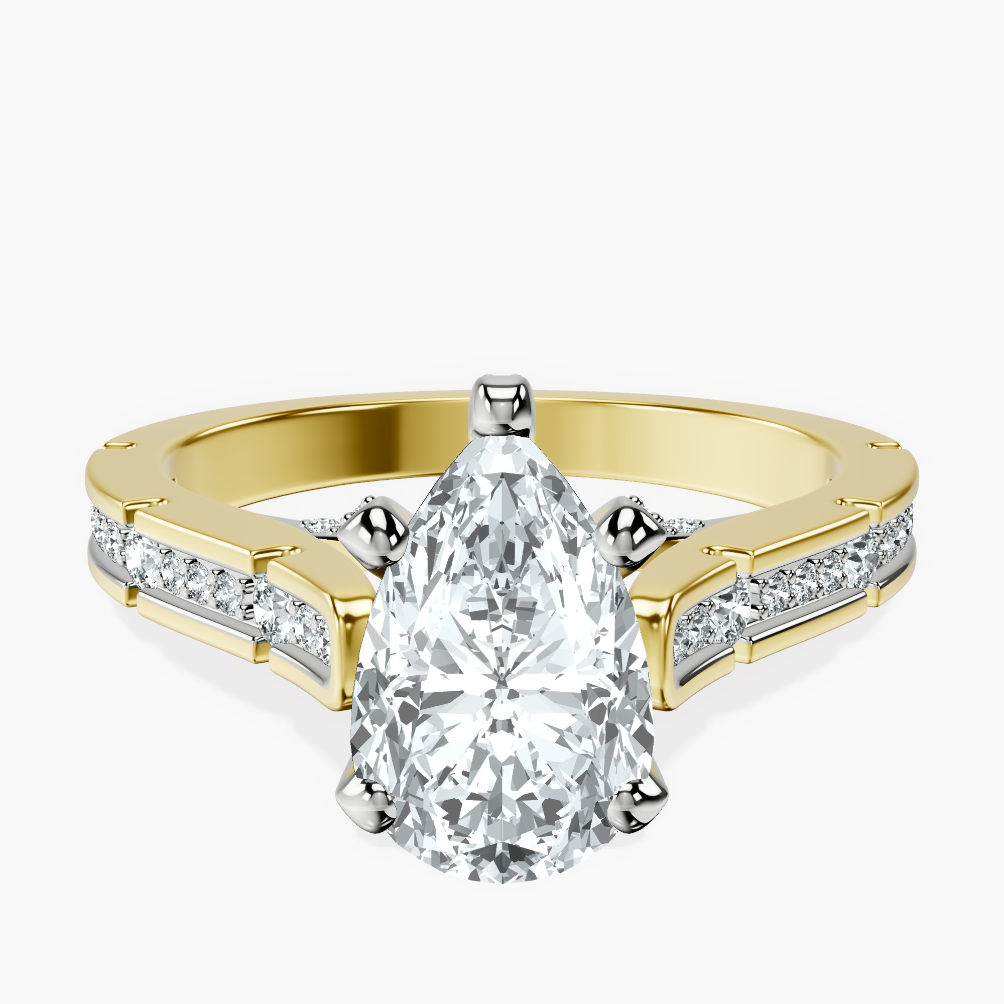 2.96 ct. pear Delphie lab diamond ring in 10kt yellow gold rtr top