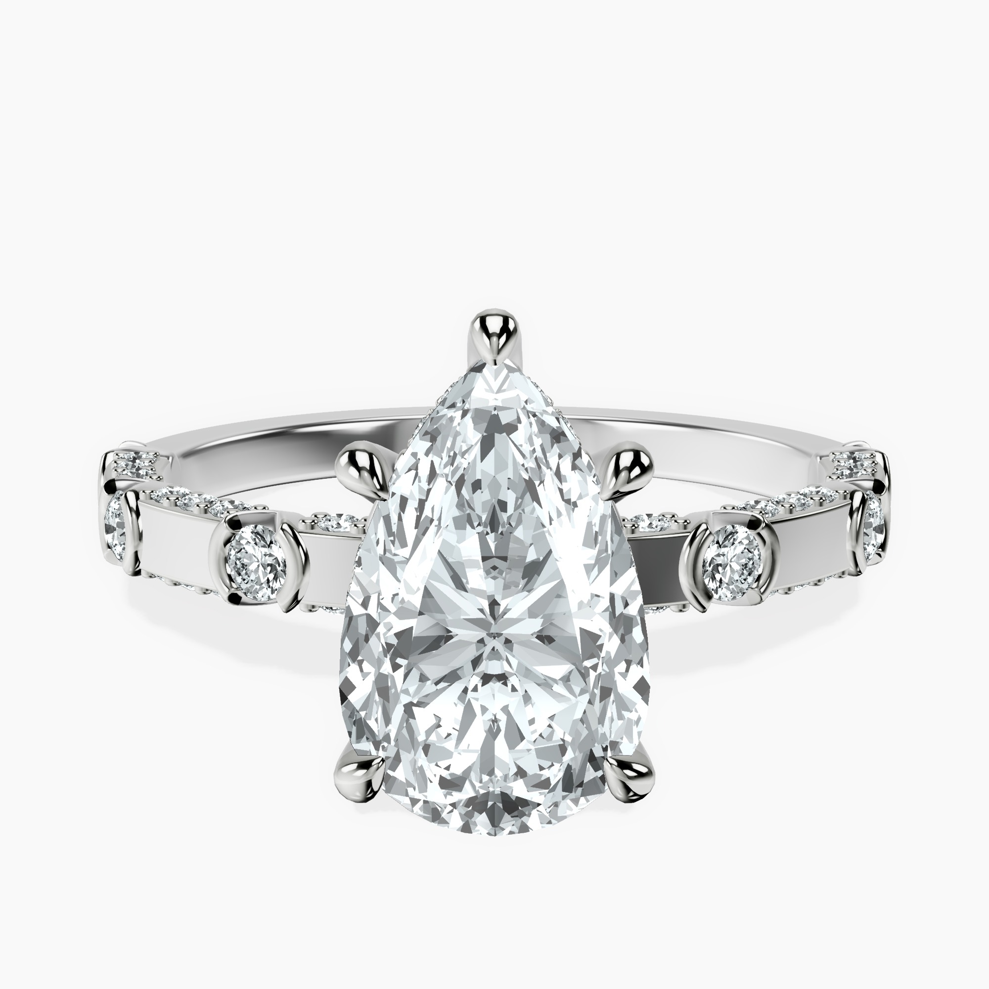 2.96 ct. pear Majestic Love lab diamond ring in 10kt white gold rtr top