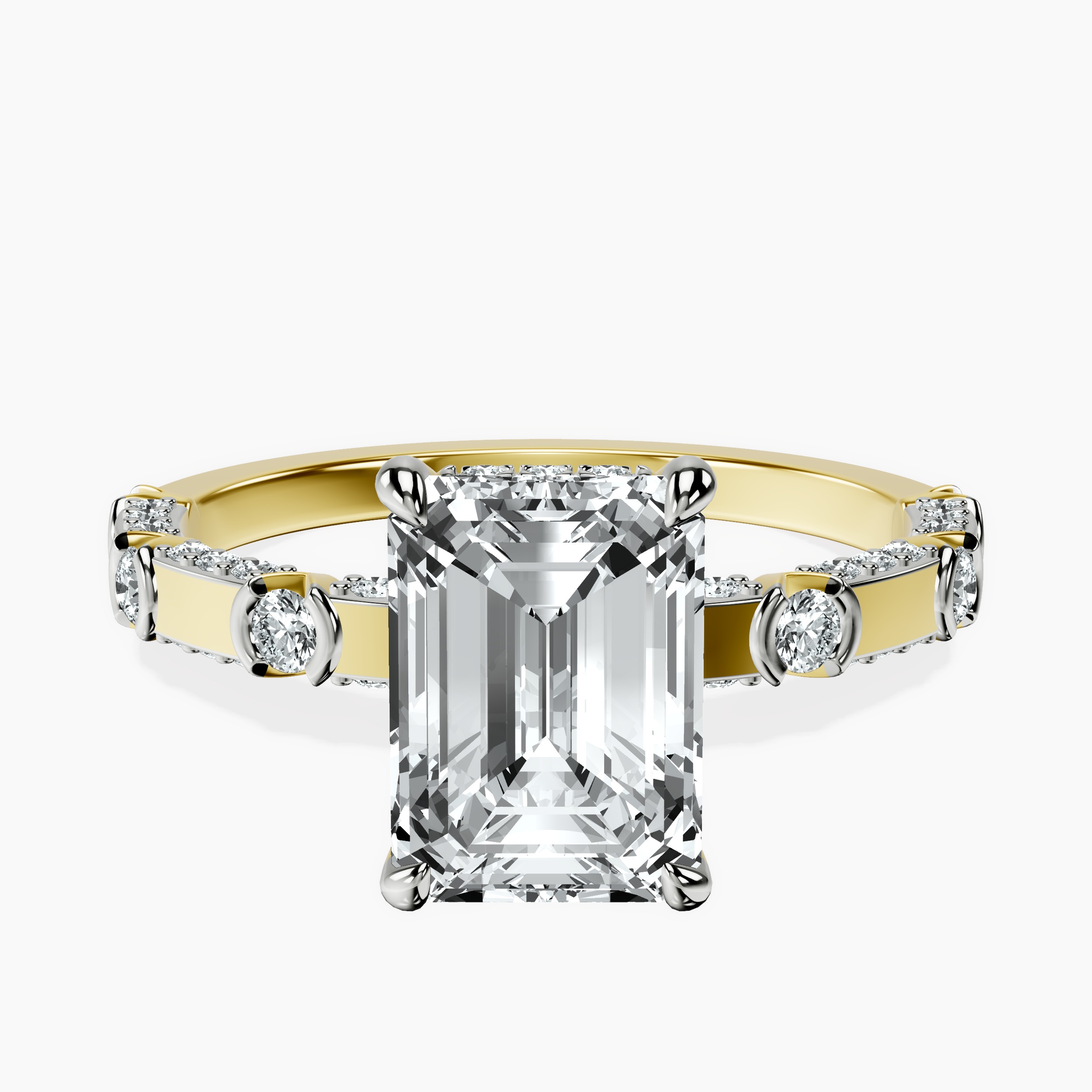 1.48 ct. emerald Majestic Love lab diamond ring in 18kt yellow gold rtr top