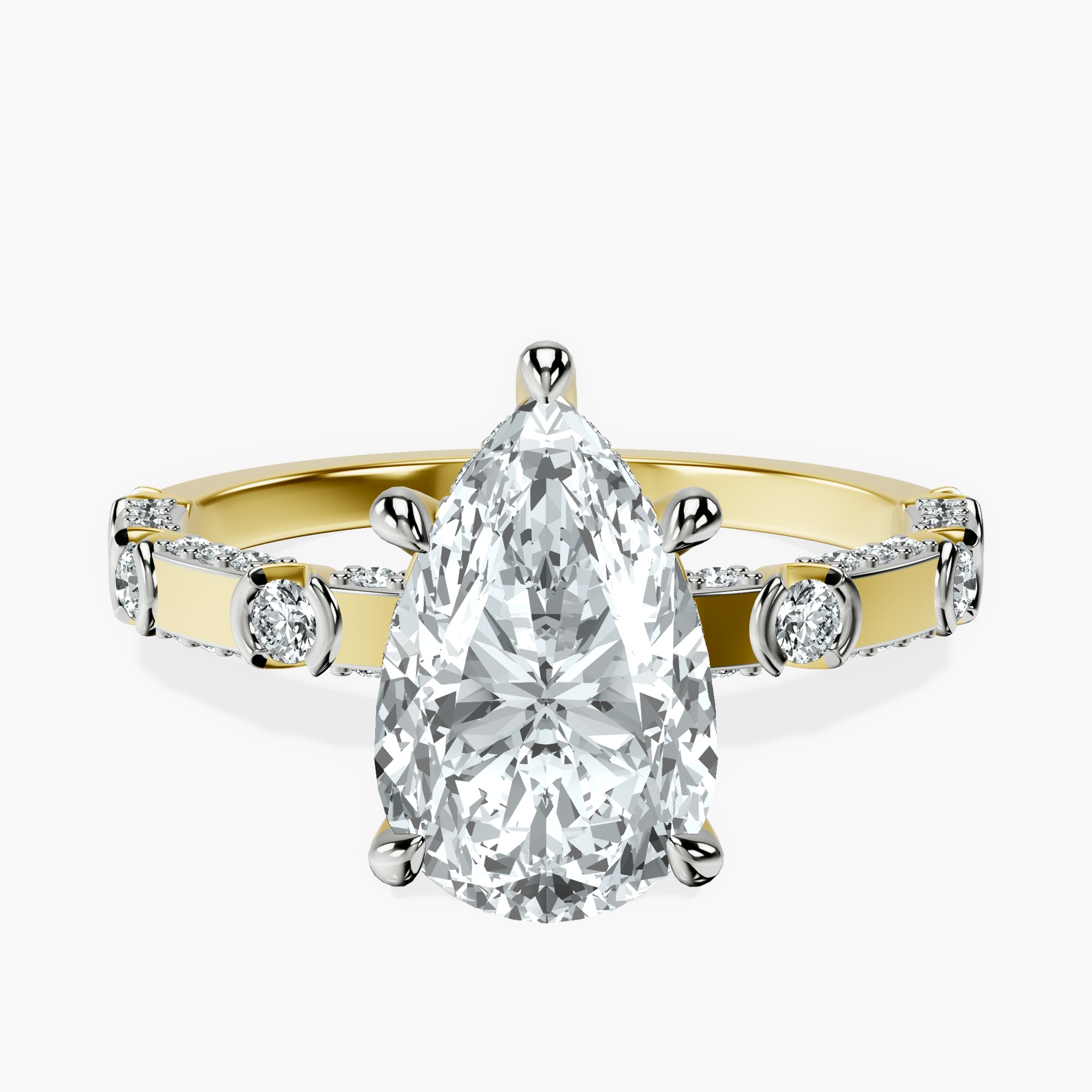 1.34 ct. pear Majestic Love lab diamond ring in 14kt yellow gold rtr top