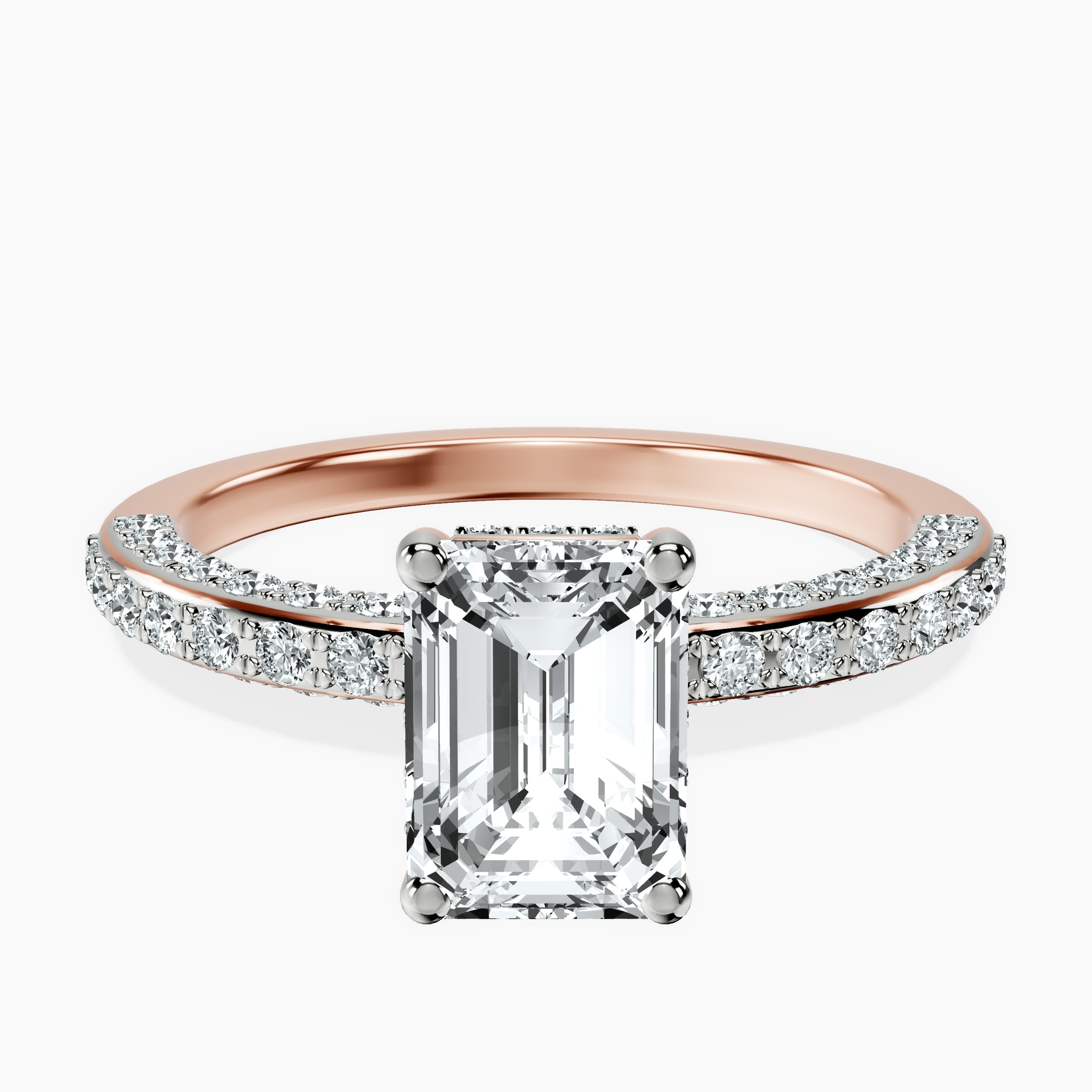 1.48 ct. emerald Adele Engagement Ring in 10kt rose gold rtr top