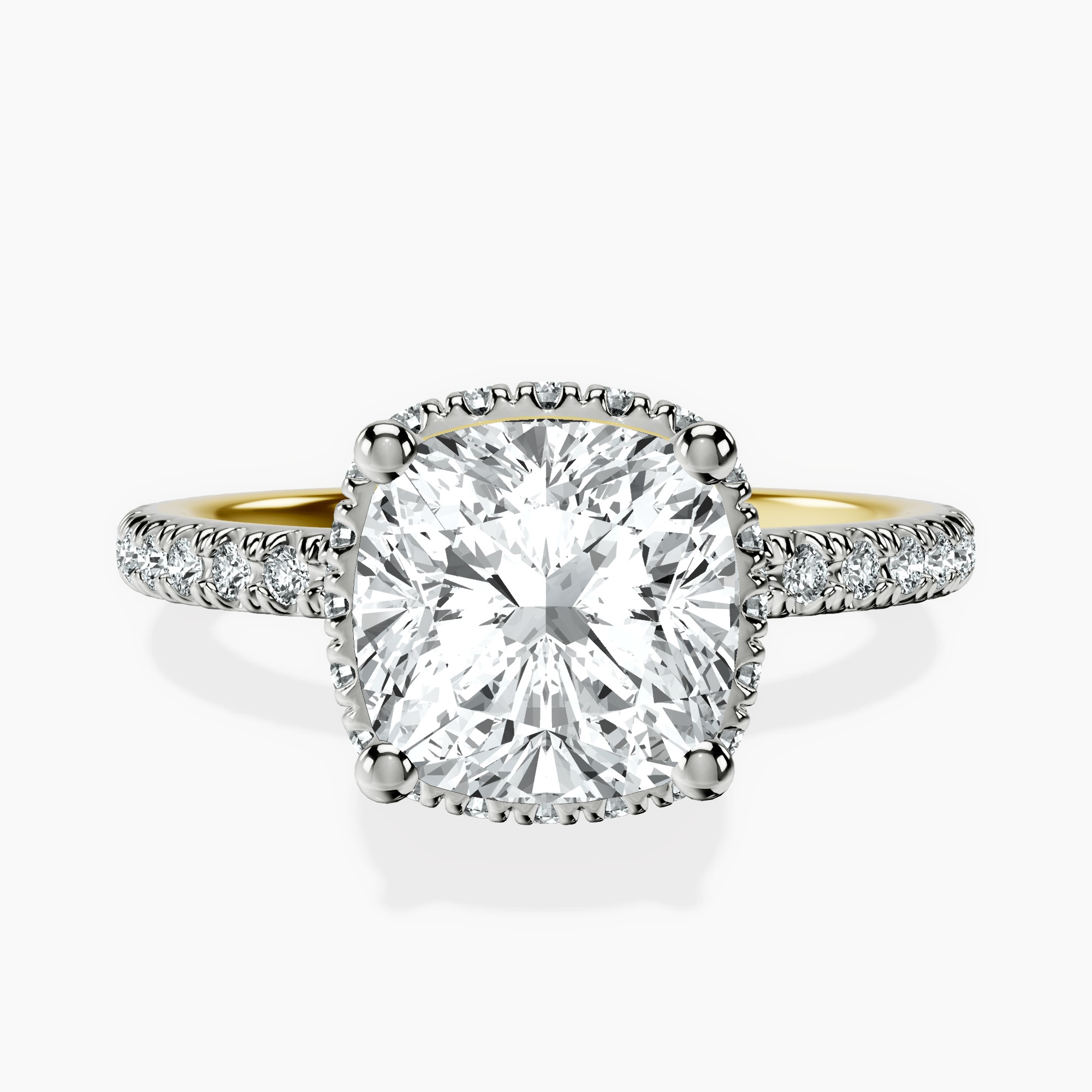2.46 ct. cushion Cleopatra Ring in 14kt yellow gold rtr top