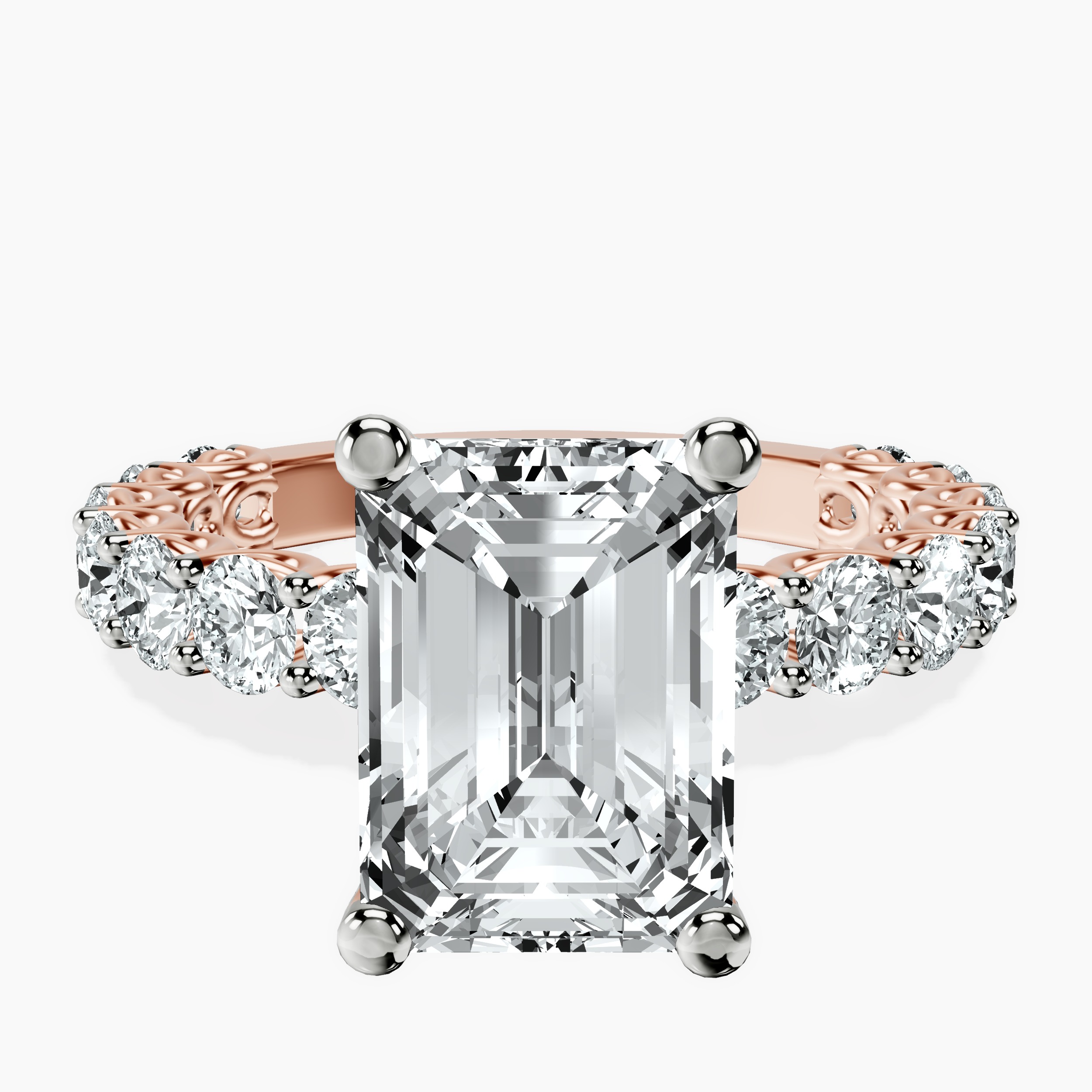 3.91 ct. emerald Genelia Ring in 10kt rose gold rtr top