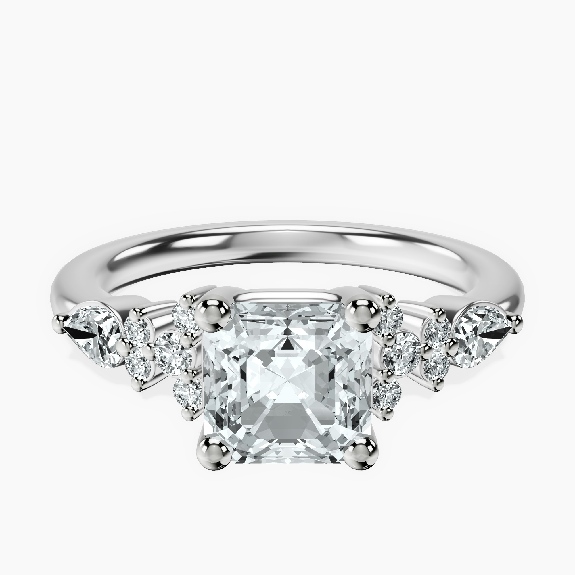 Platinum Josephine Four Prong Side Stone Lab Diamond Ring front image