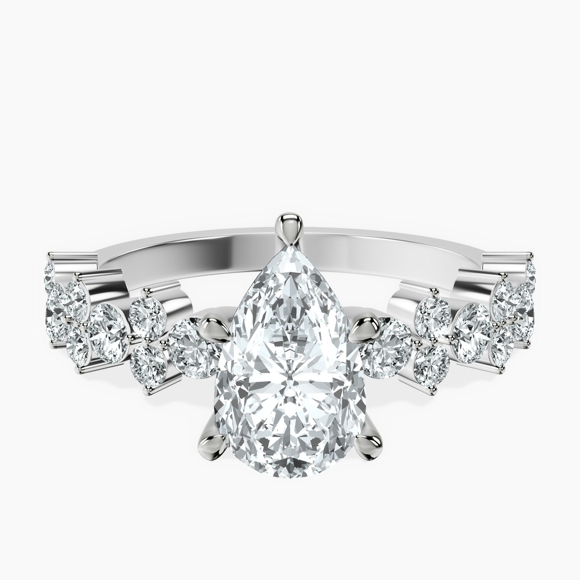 1.85 ct. pear Dorothea Ring in 10kt white gold rtr top