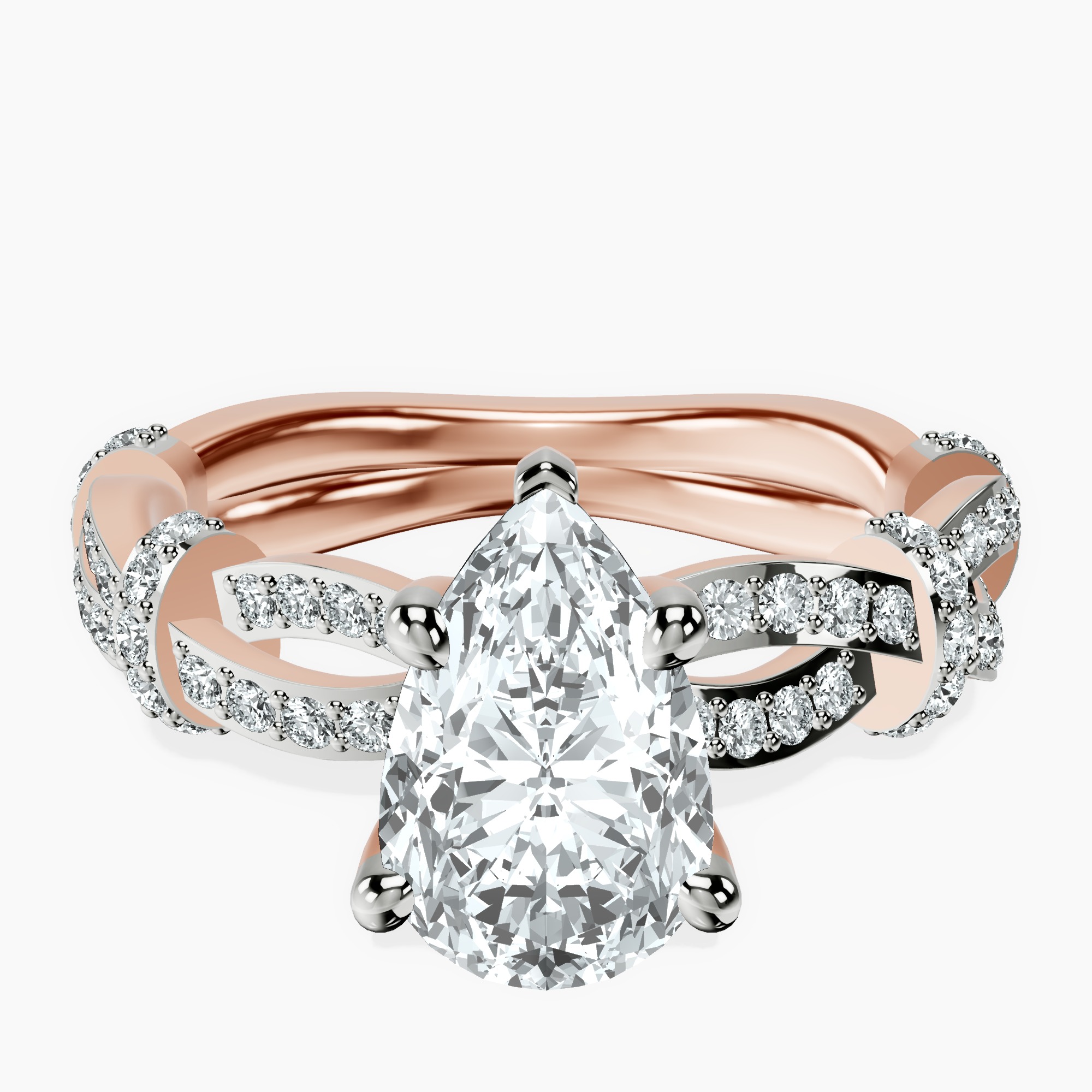 1.34 ct. pear Charlotte Ring in 10kt rose gold rtr top