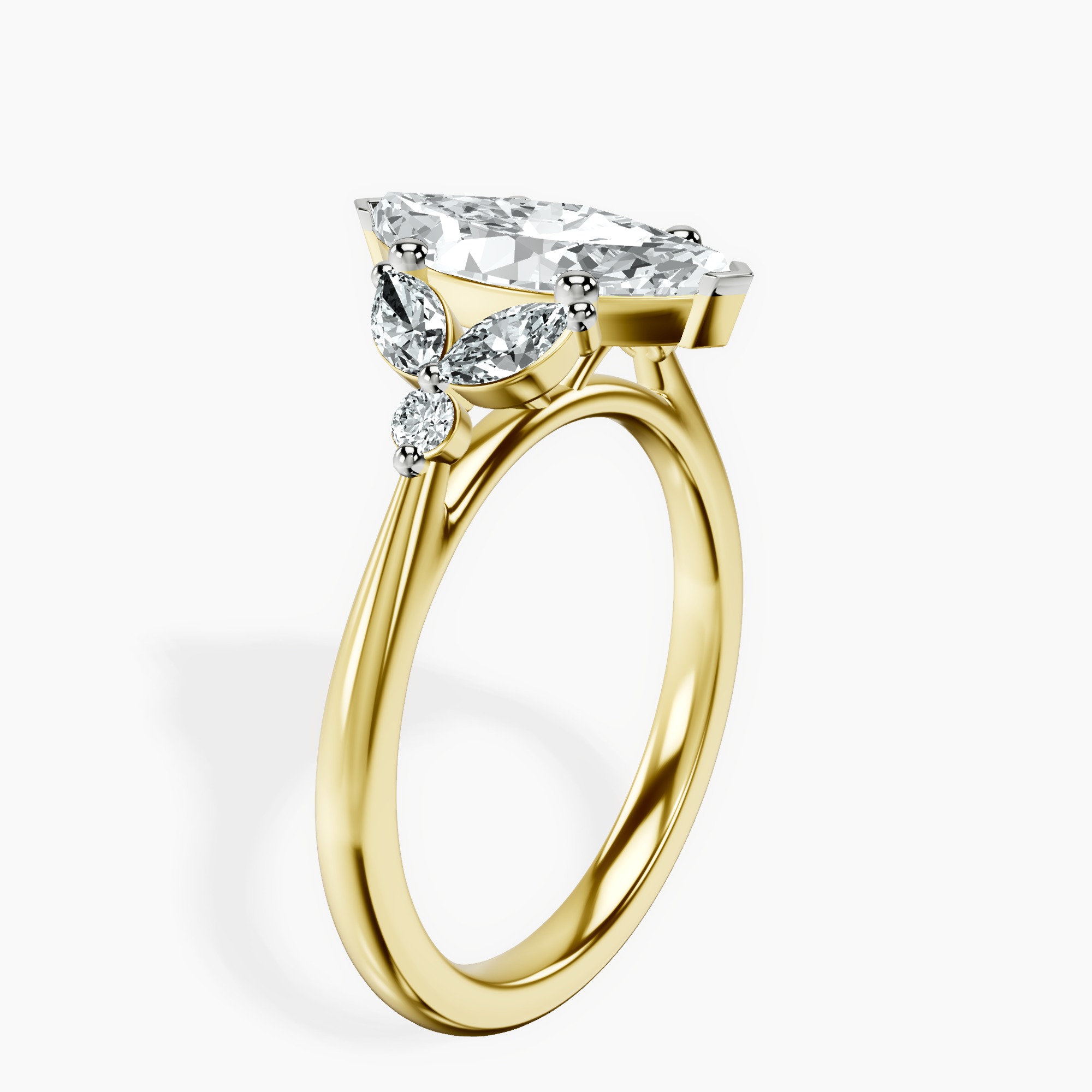 9Ct Yellow Gold Beatrice Marquise Side Stone Lab Diamond Ring standing product image one