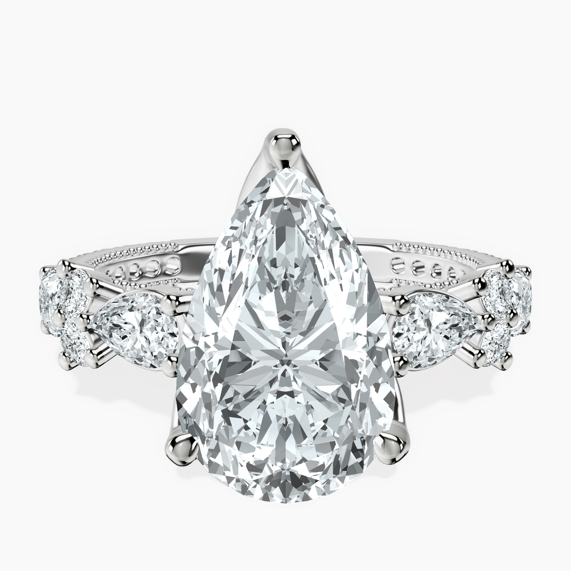 3.99 ct. pear Chrizan Ring in 10kt white gold rtr top