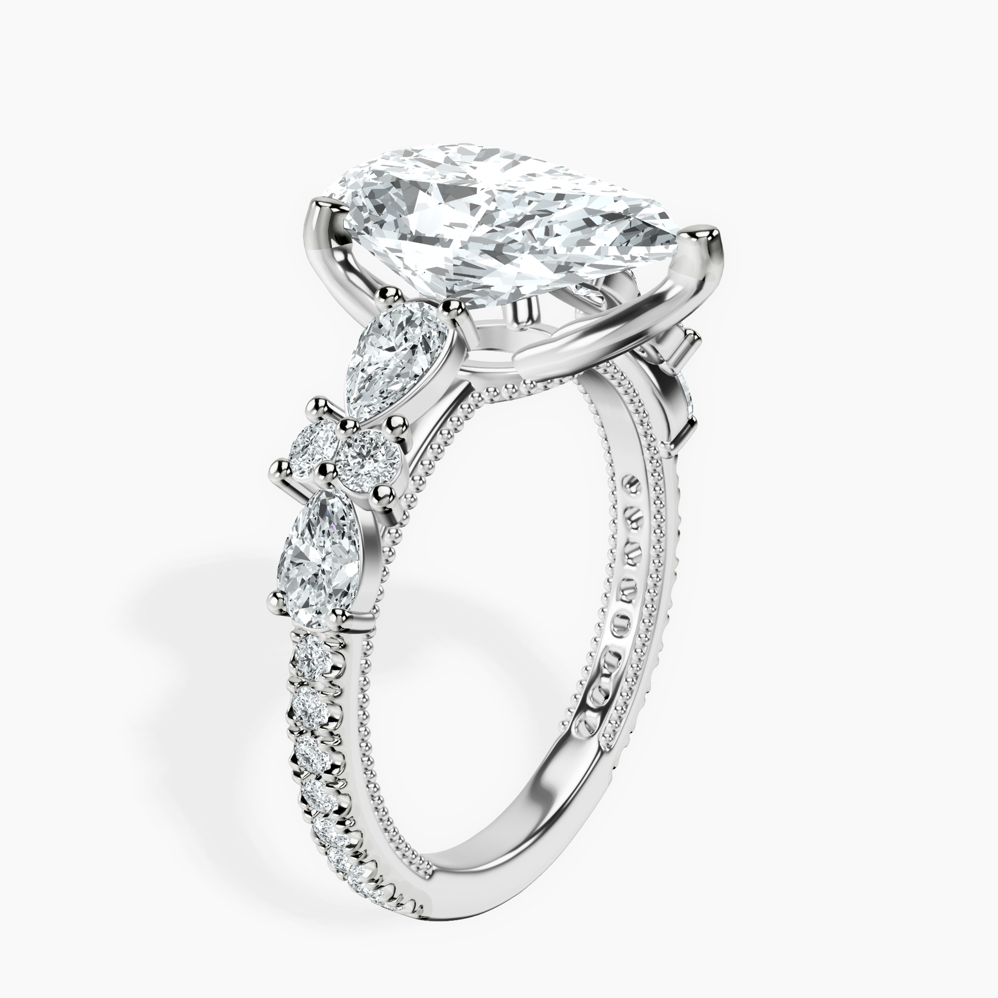 3.99 ct. pear Chrizan Ring in 10kt white gold standing product image one