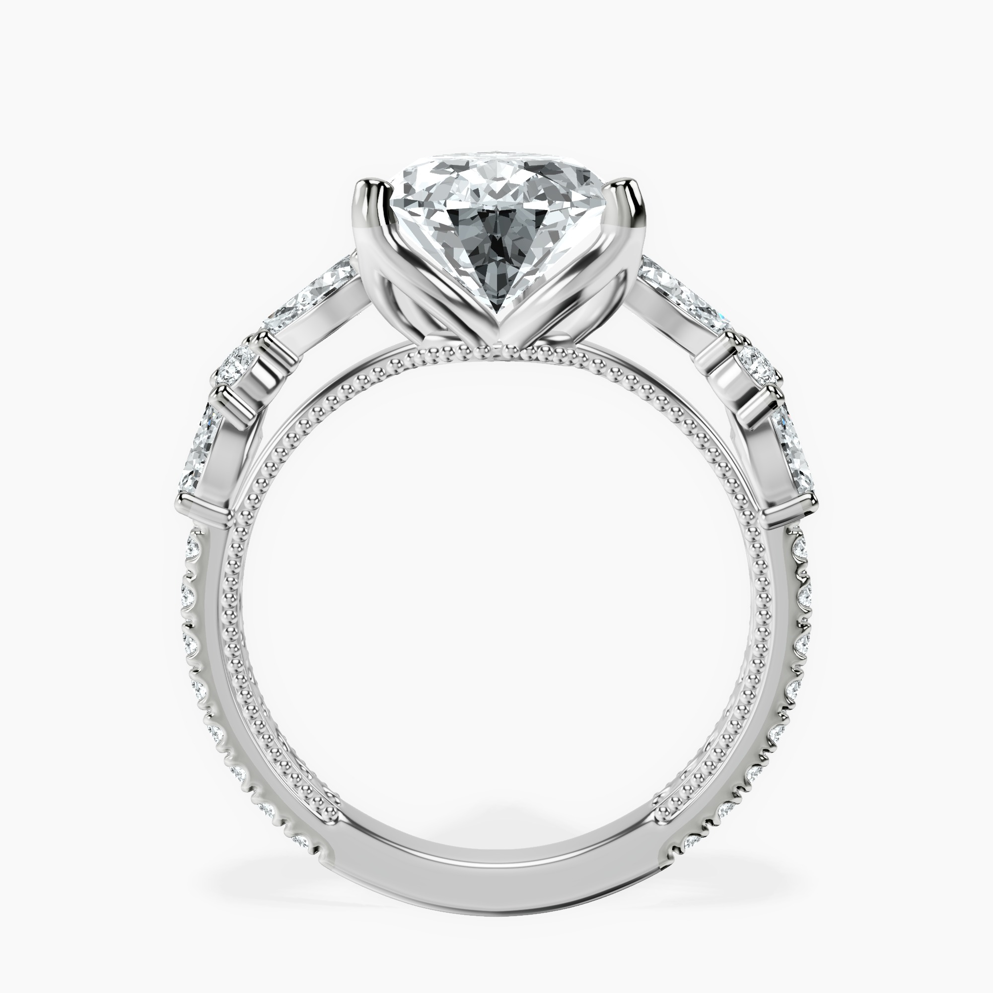 3.99 ct. pear Chrizan Ring in 10kt white gold side right image one