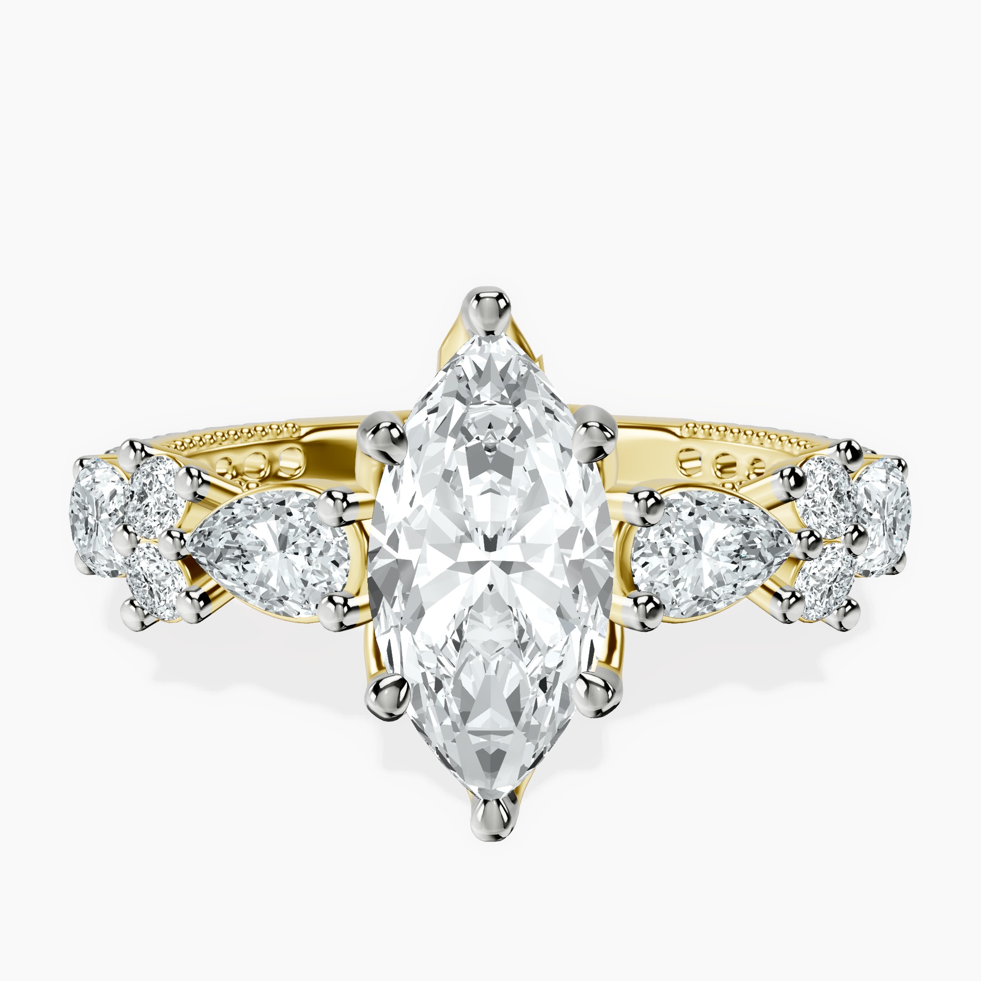2.00 ct. marquise Chrizan Ring in 10kt yellow gold rtr top