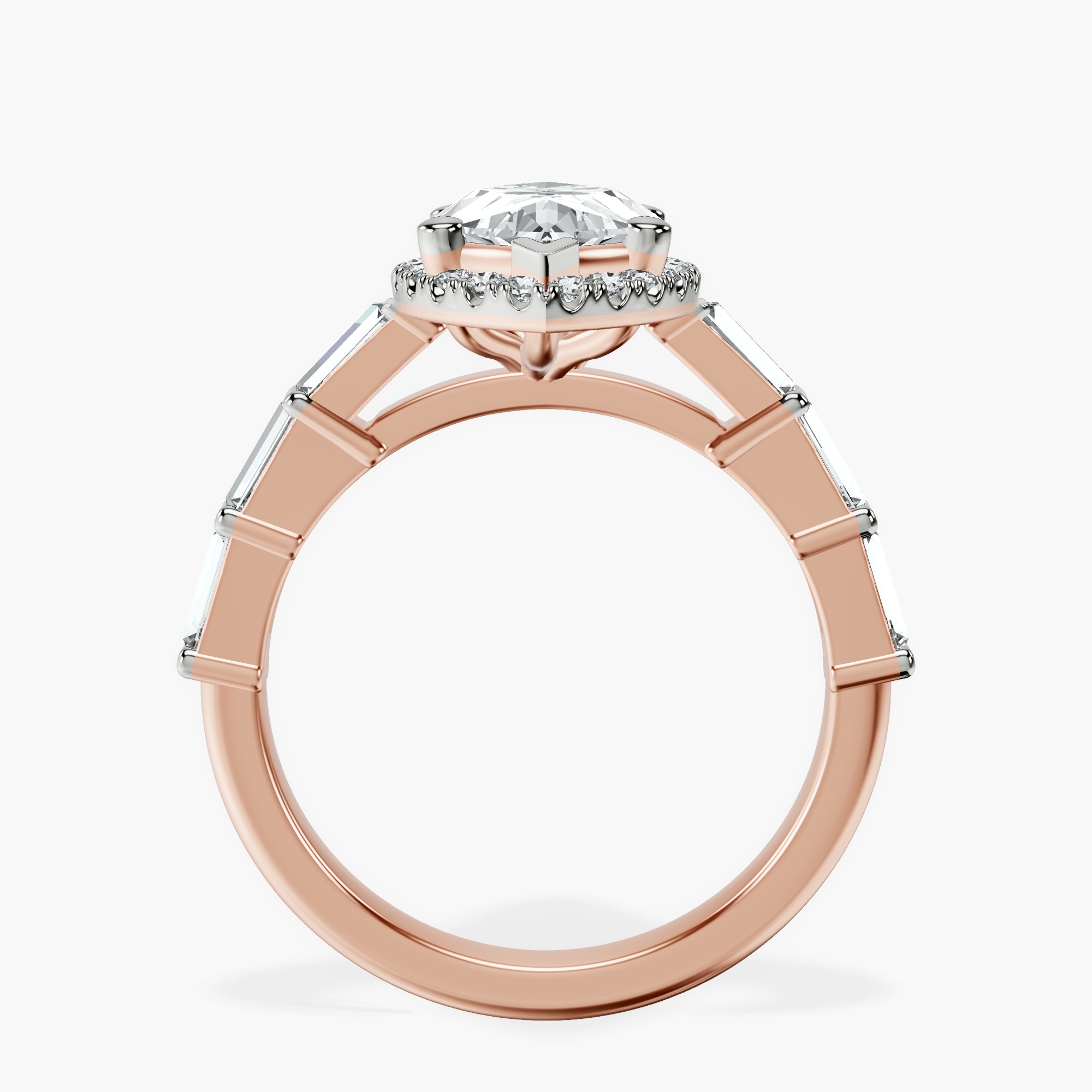 2.73 ct. marquise Rachel Halo Side Stone Ring in 14kt rose gold side right image one