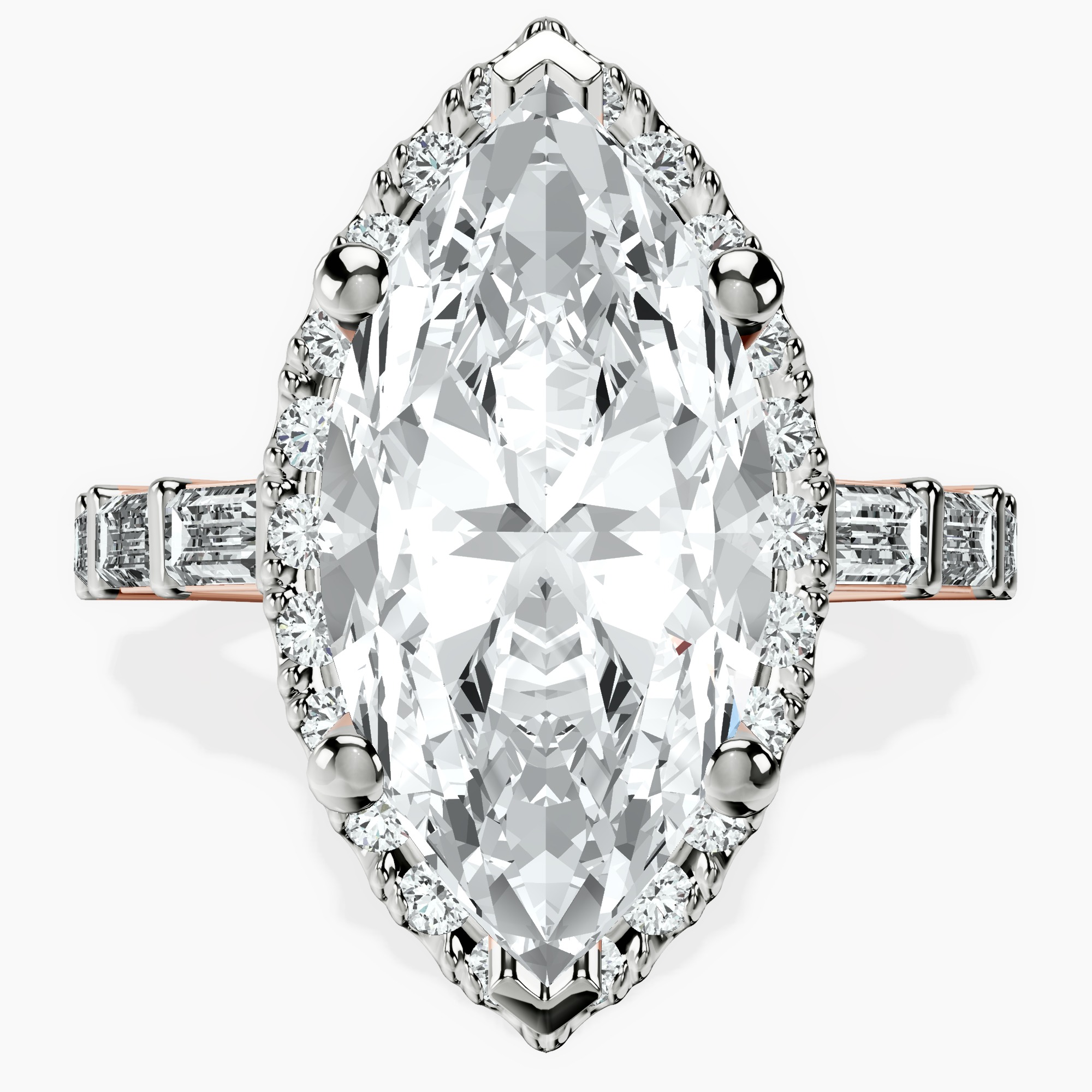 14kt Rose Gold Rachel Halo Side Stone Lab Diamond Ring front image
