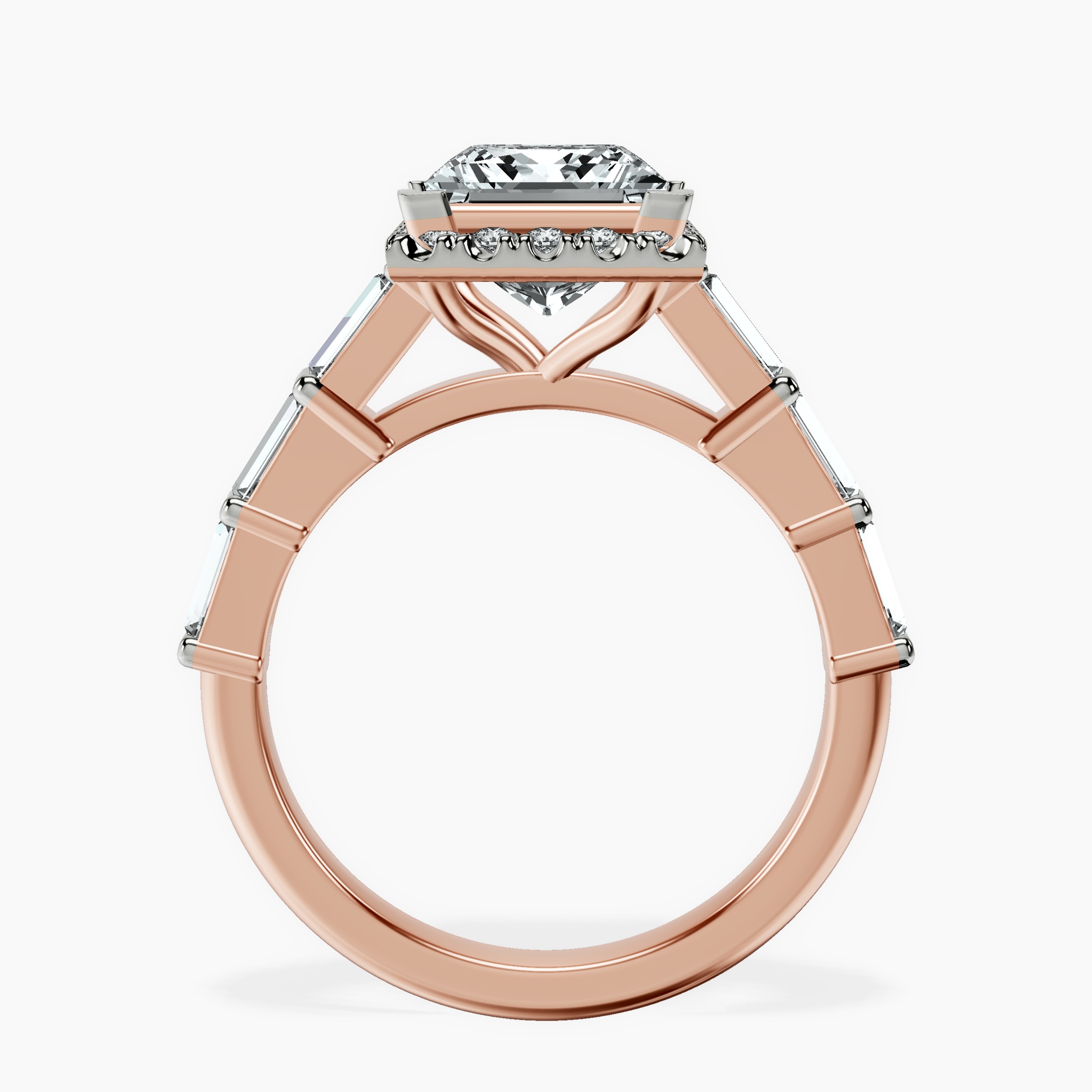 2.81 ct. princess Rachel Halo Side Stone Ring in 18kt rose gold side right image one