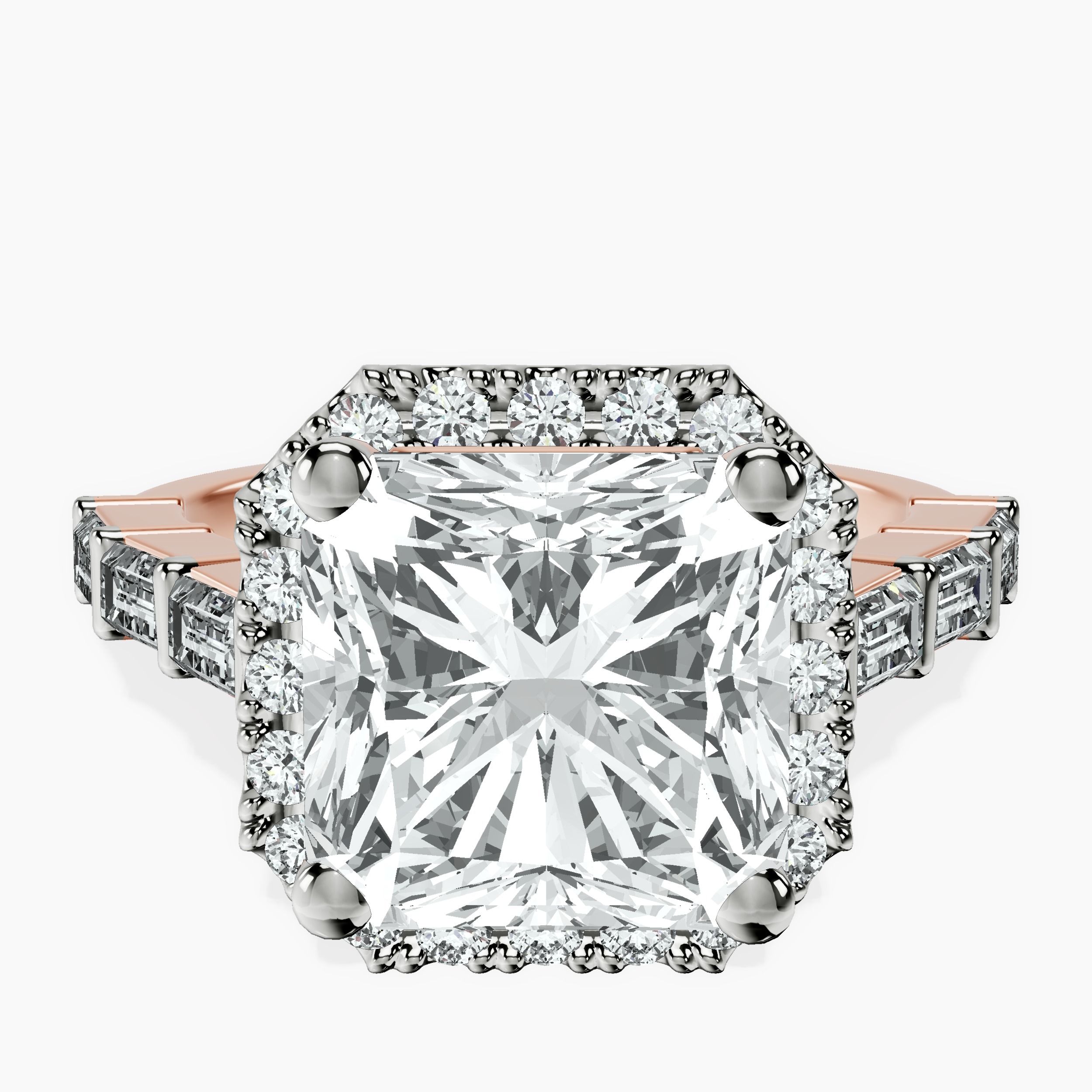 14kt Rose Gold Rachel Halo Side Stone Lab Diamond Ring front image