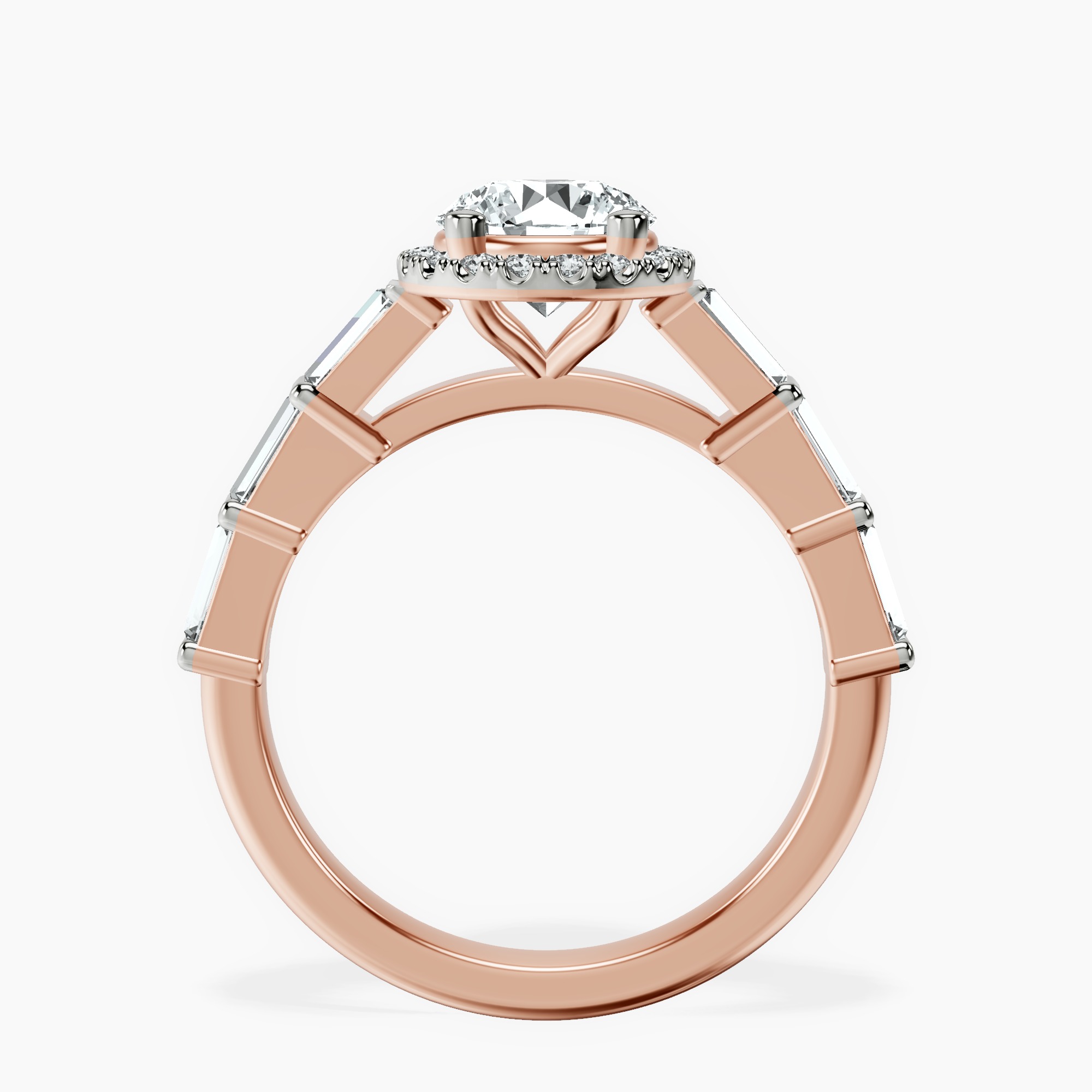1.39 ct. round Rachel Halo Side Stone Ring in 14kt rose gold side right image one