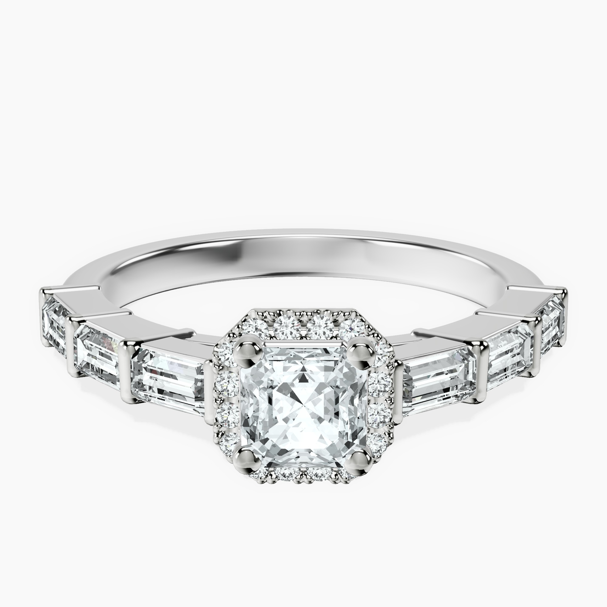 Platinum Rachel Halo Side Stone Lab Diamond Ring front image