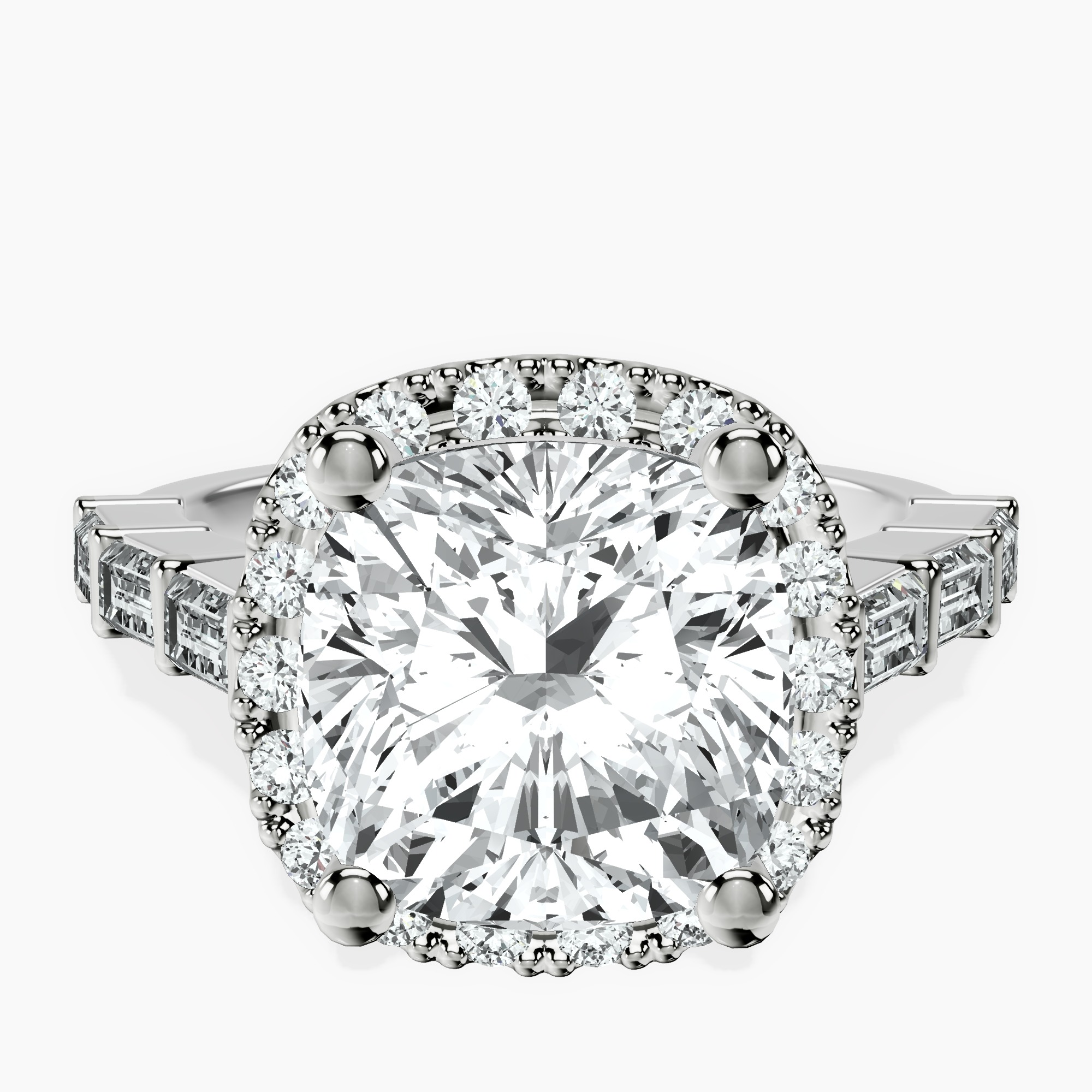 14kt White Gold Rachel Halo Side Stone Lab Diamond Ring front image