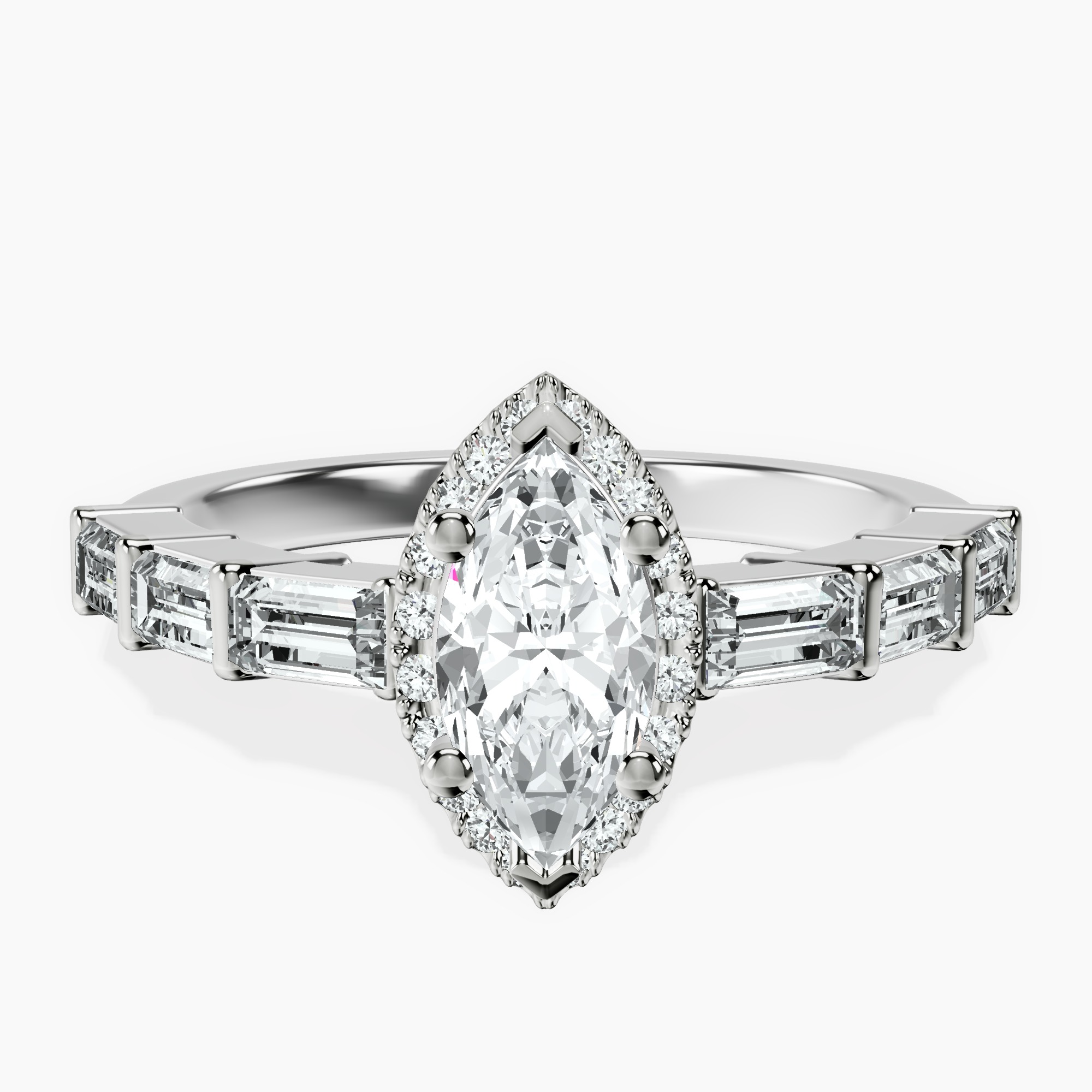 10kt White Gold Rachel Halo Side Stone Lab Diamond Ring front image