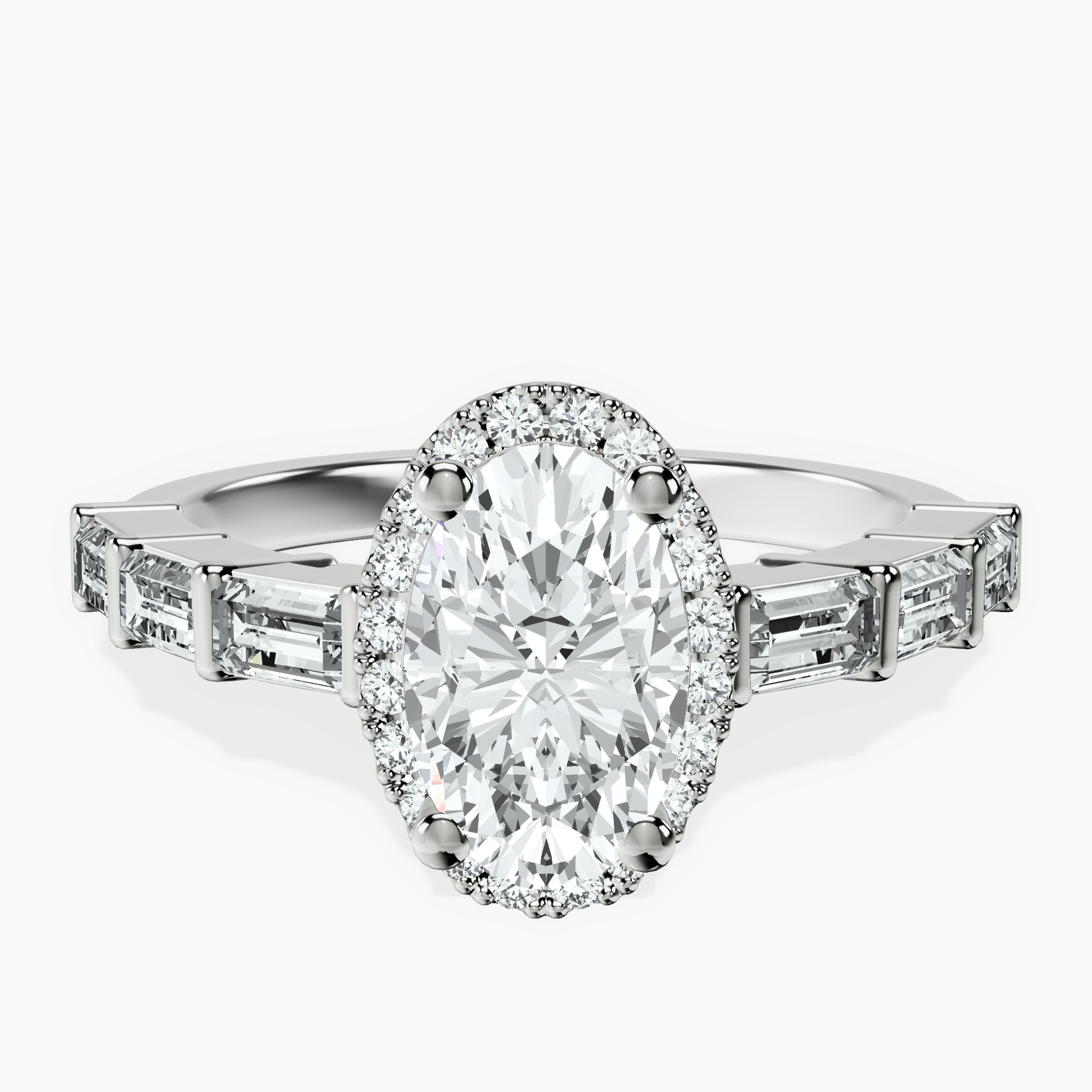 1.37 ct. oval Rachel Halo Side Stone Ring in platinum rtr top