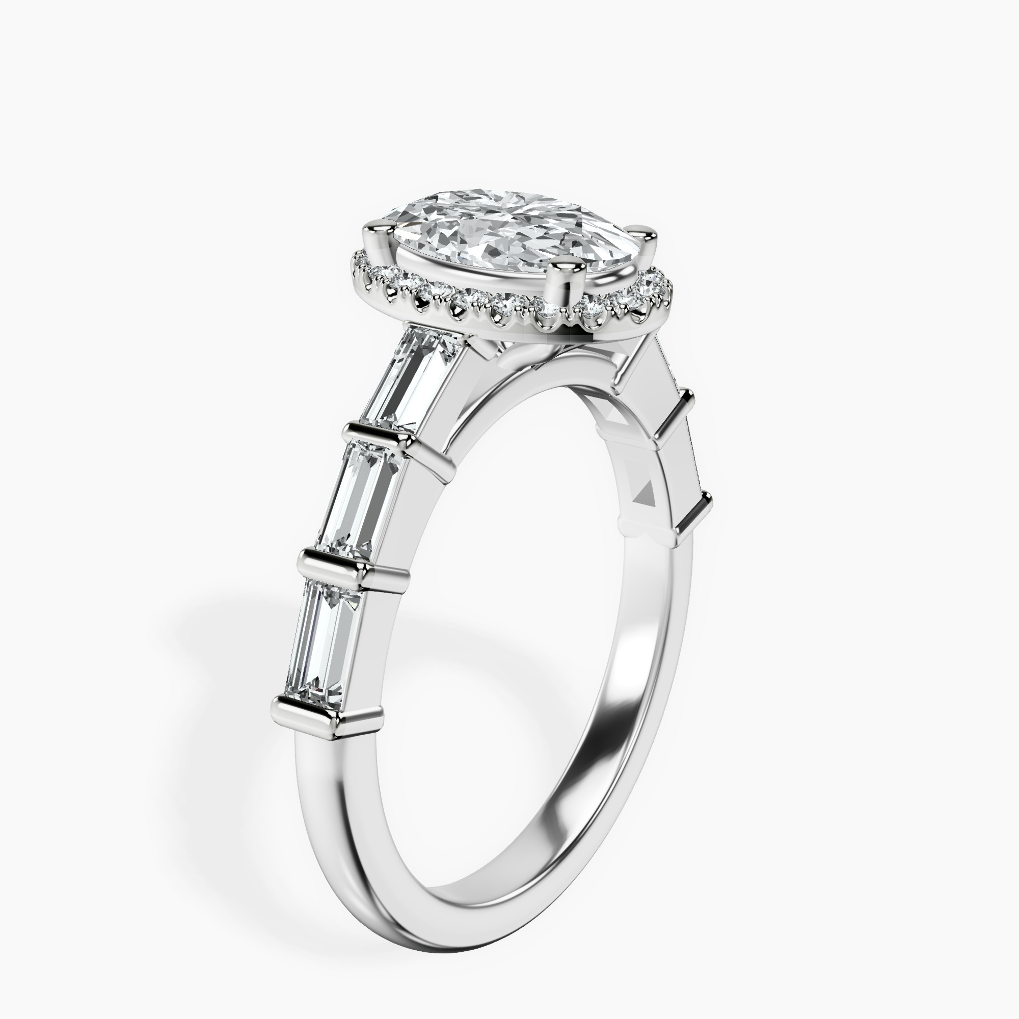 1.37 ct. oval Rachel Halo Side Stone Ring in platinum standing product image one