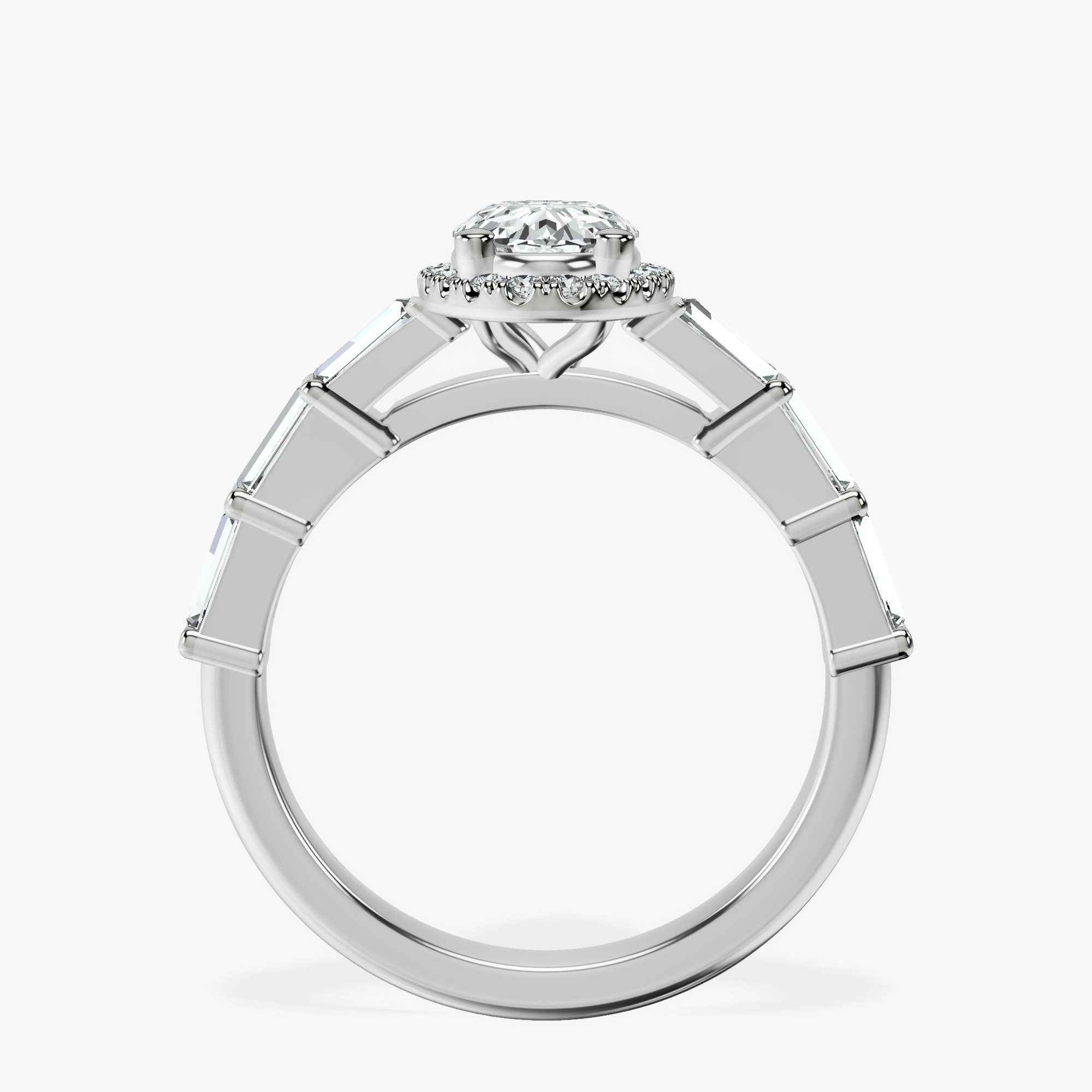 1.37 ct. oval Rachel Halo Side Stone Ring in platinum side right image one