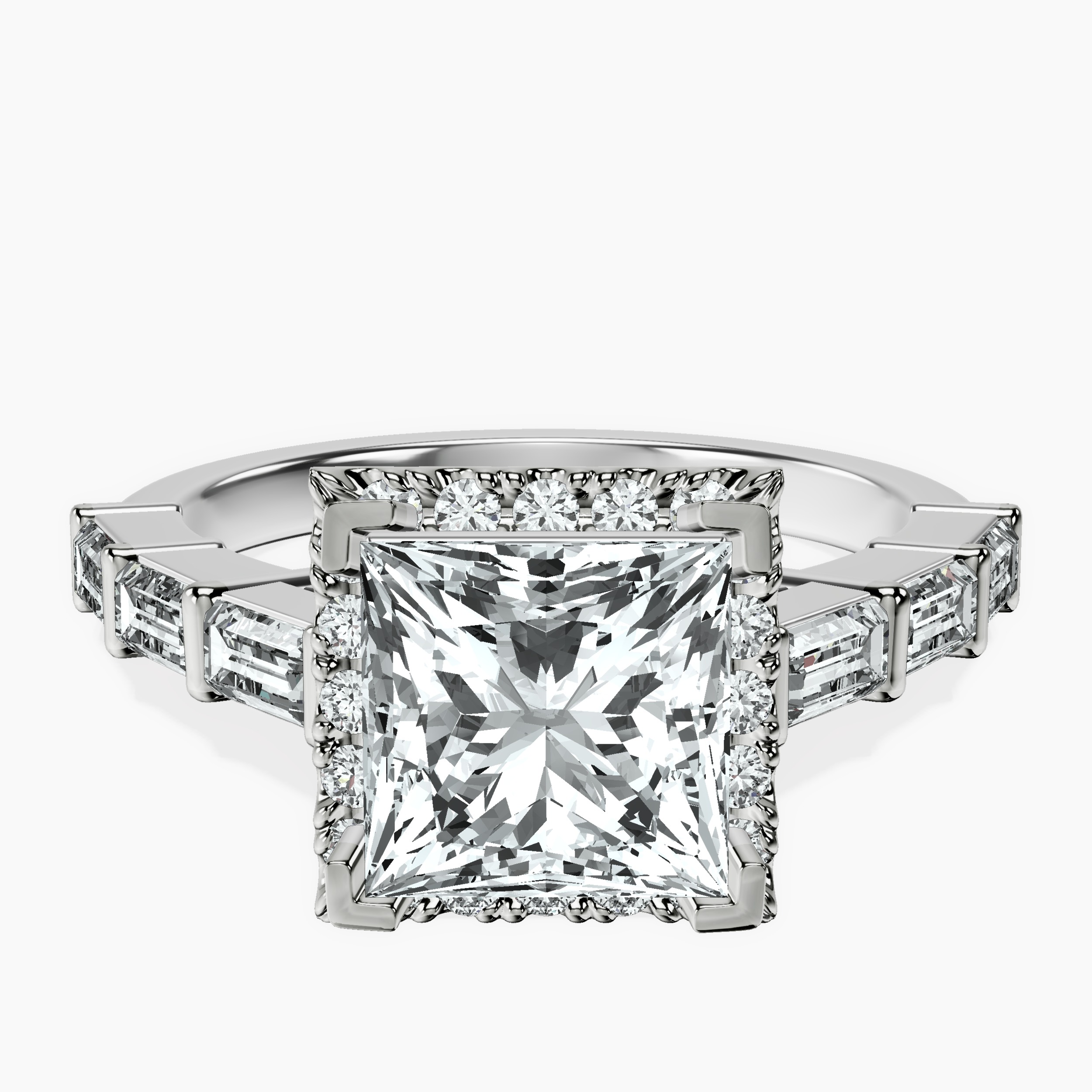 10kt White Gold Rachel Halo Side Stone Lab Diamond Ring front image