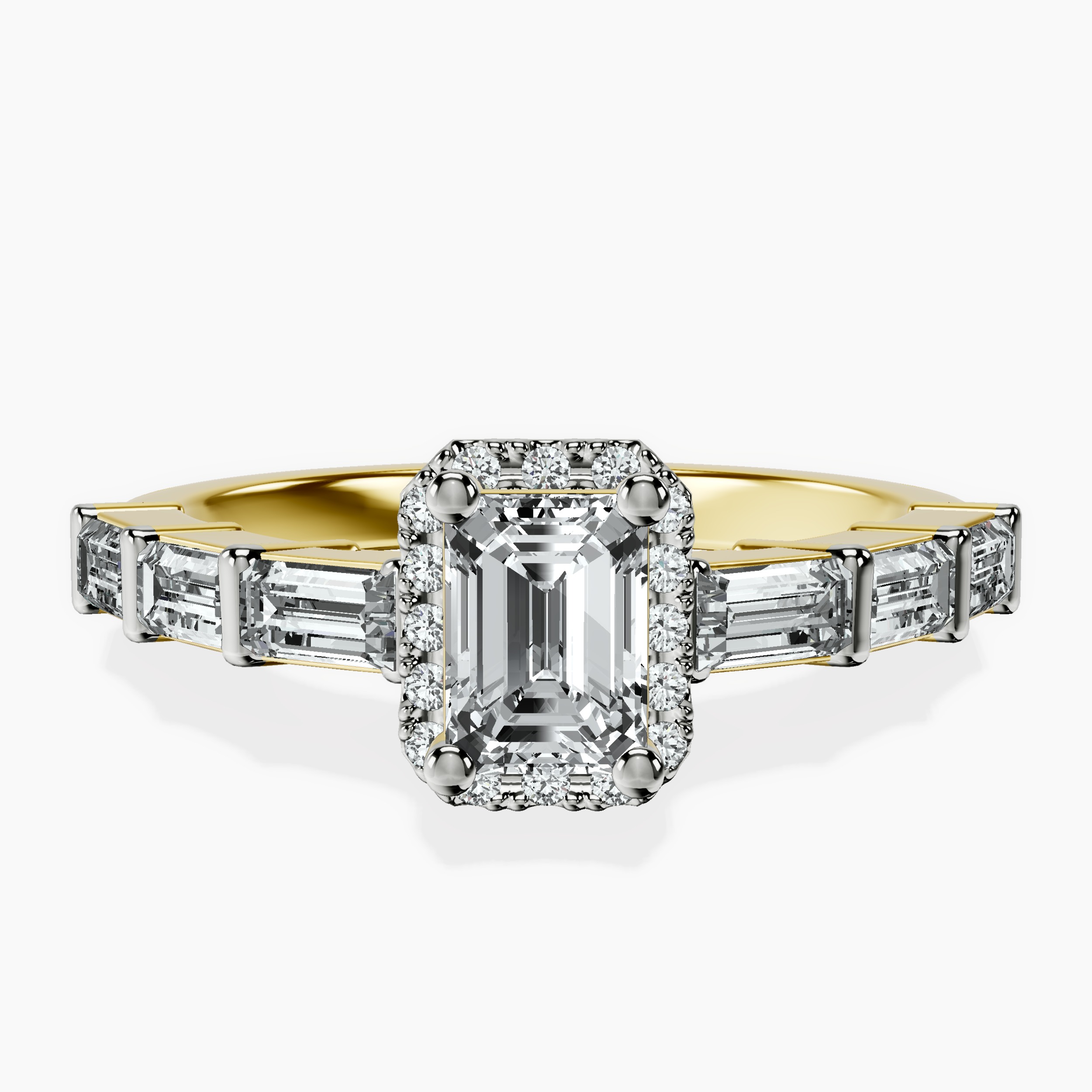14kt Yellow Gold Rachel Halo Side Stone Lab Diamond Ring front image