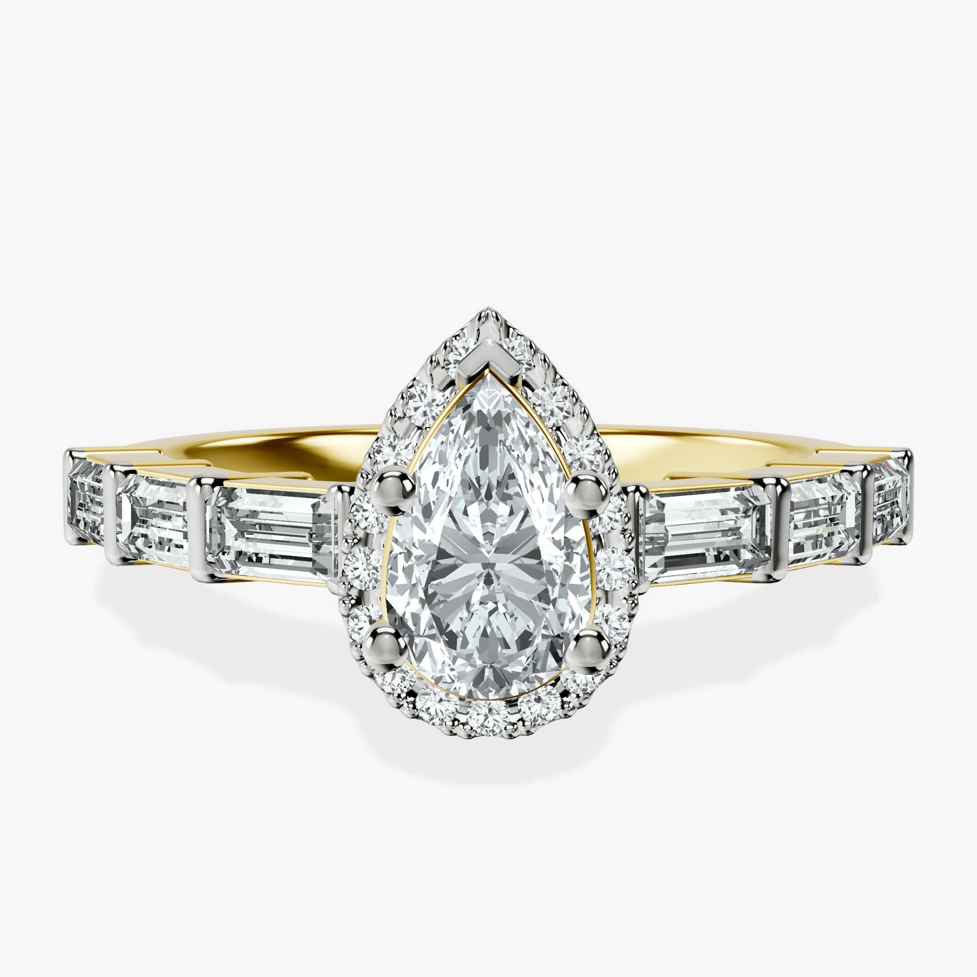 10kt Yellow Gold Rachel Halo Side Stone Lab Diamond Ring front image
