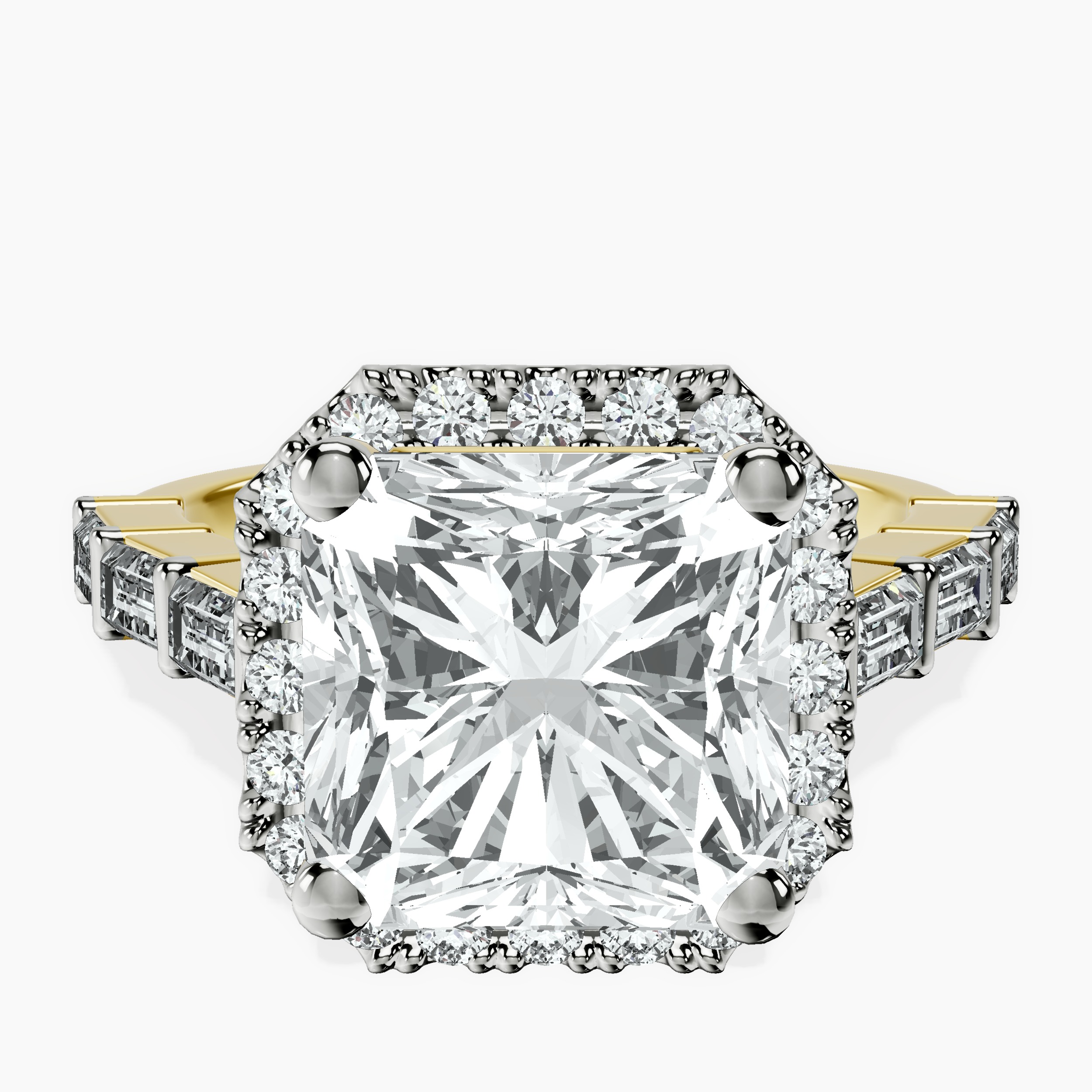 14kt Yellow Gold Rachel Halo Side Stone Lab Diamond Ring front image