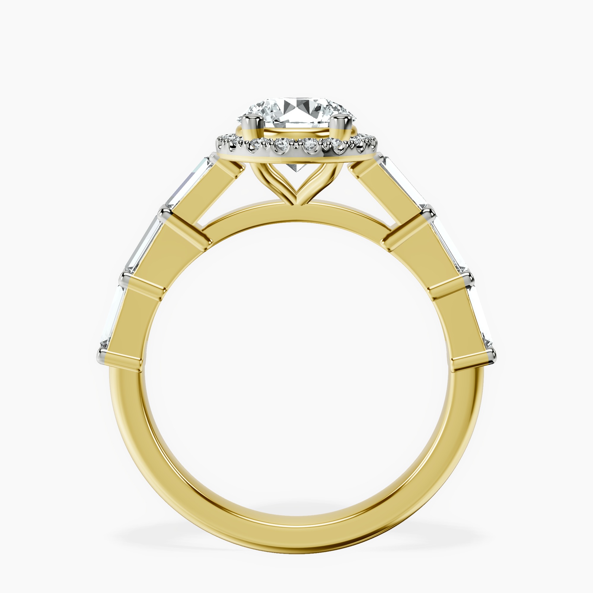1.39 ct. round Rachel Halo Side Stone Ring in 14kt yellow gold side right image one