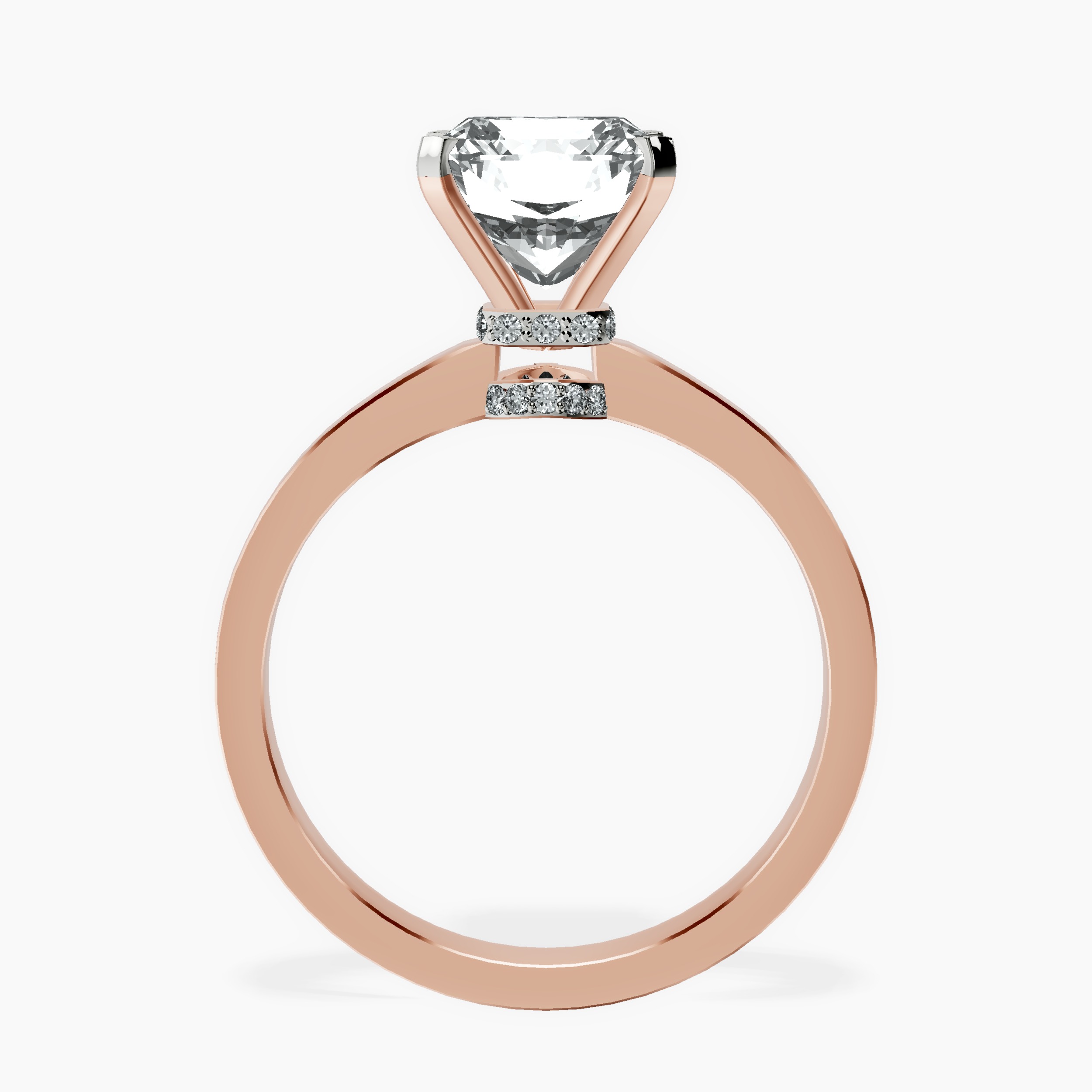 2.94 ct. radiant Ember Halo Ring in 18kt rose gold side right image one