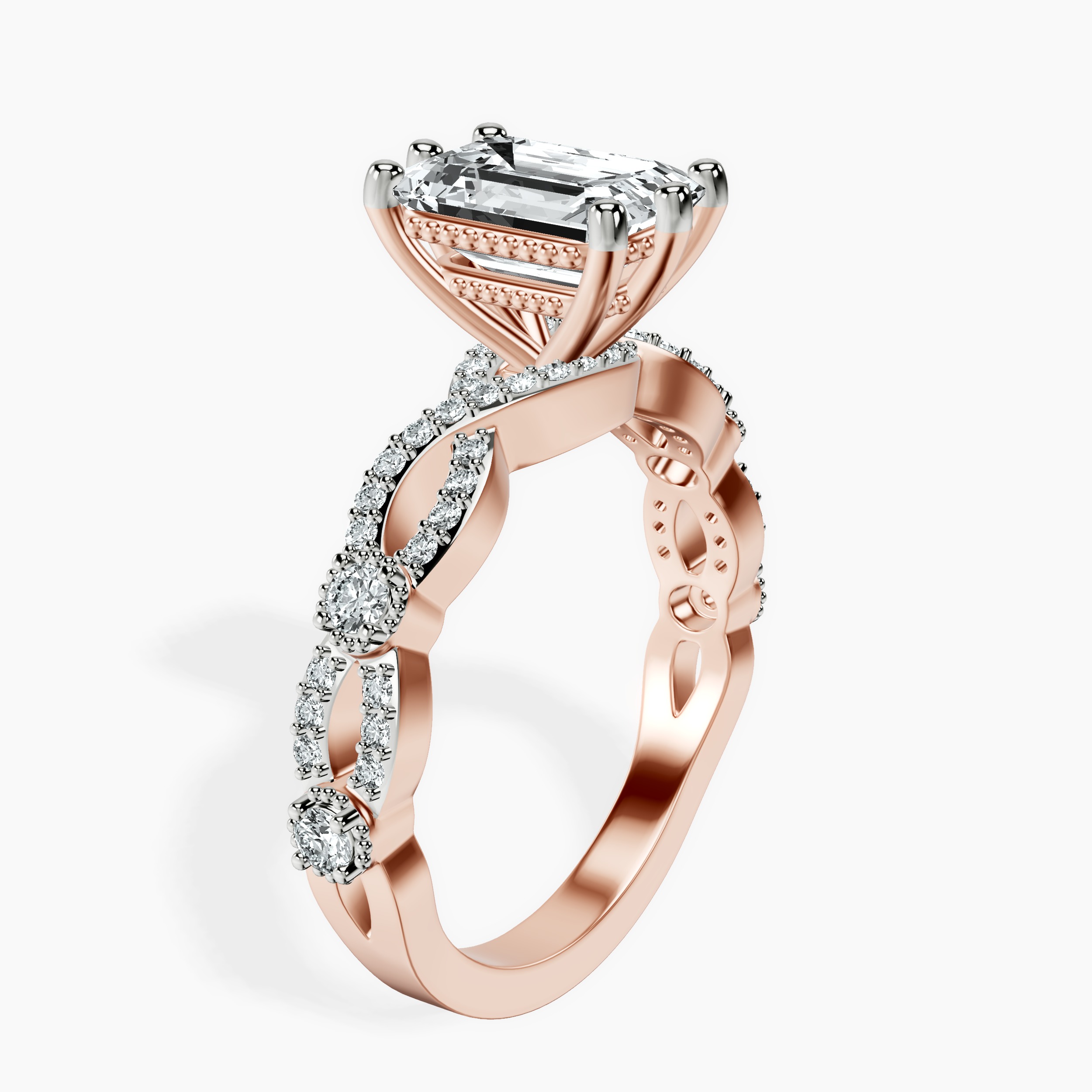 2.16 ct. emerald Aristea Elite Miligrain ring in 14kt rose gold standing product image one