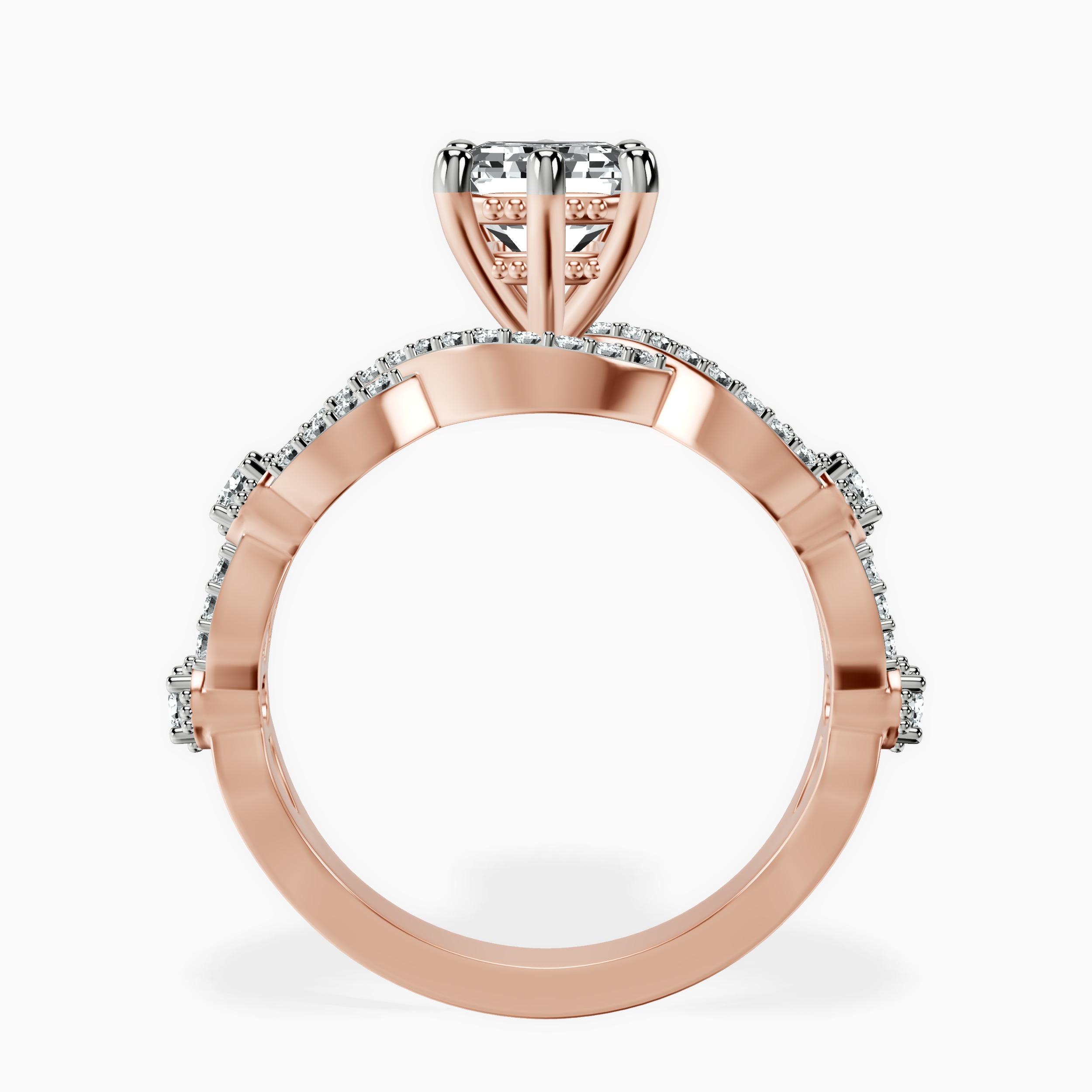2.16 ct. emerald Aristea Elite Miligrain ring in 14kt rose gold side right image one