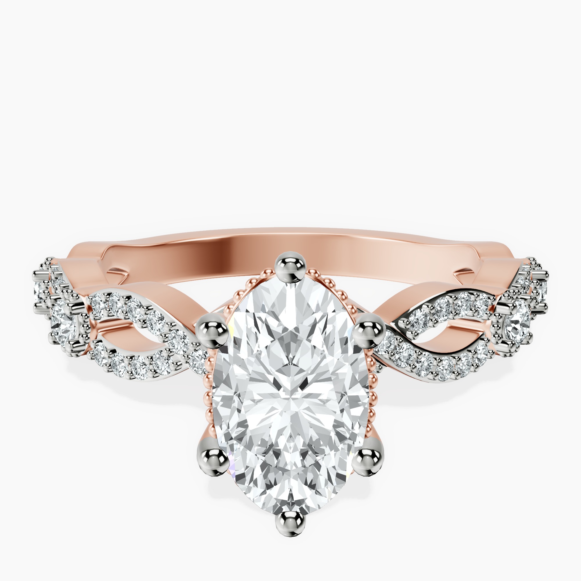 2.40 ct. oval Aristea Elite Miligrain ring in 18kt rose gold rtr top